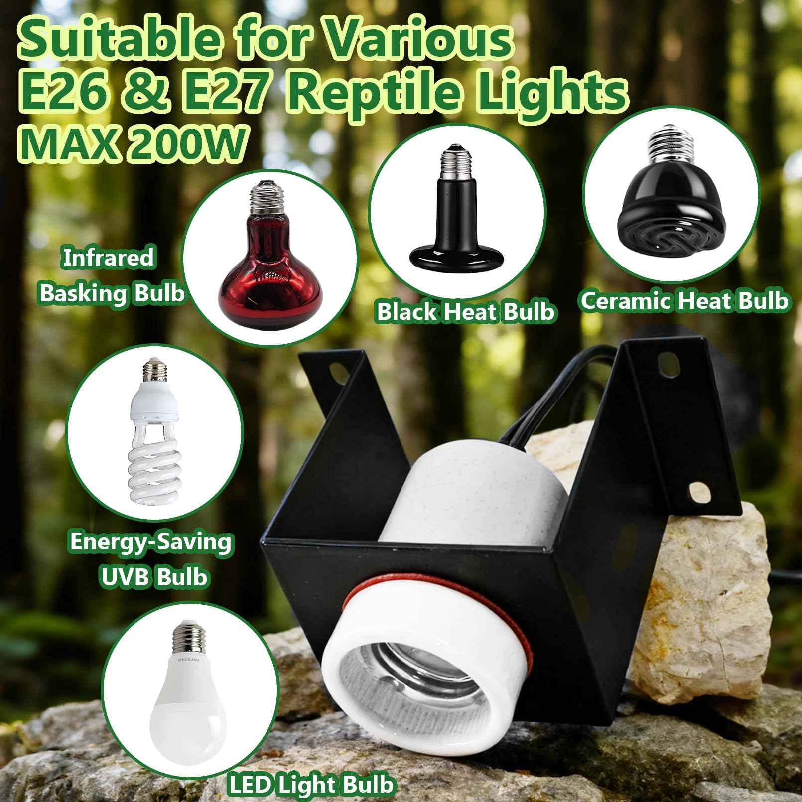 2PCS Reptile Light Fixture,Reptile Terrarium Heat Lamps Holder Bracket with Thermometer,Gecko Ceramic Heating Light Socket,Width-Increased Bearded Dragon Lamp Fixture for Lizard,Turtle,Snake - image 5