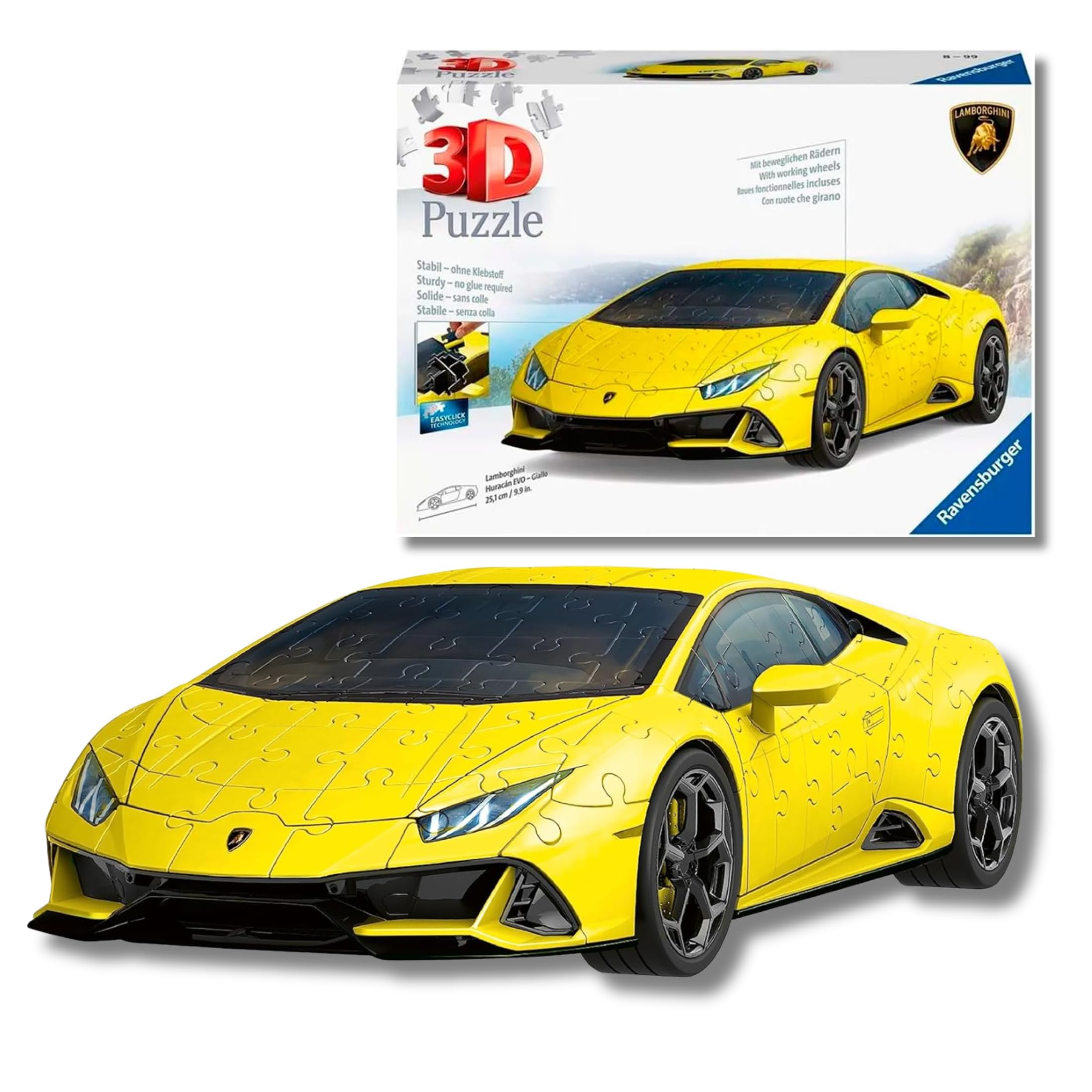 Ravensburger - Puzzle 3D Lamborghini Huracán EVO amarillo, 156 piezas | Maqueta 3D Lamborghini Huracán EVO amarilla de 156 piezas, para montar por adultos, de colección e ideal como regalo.