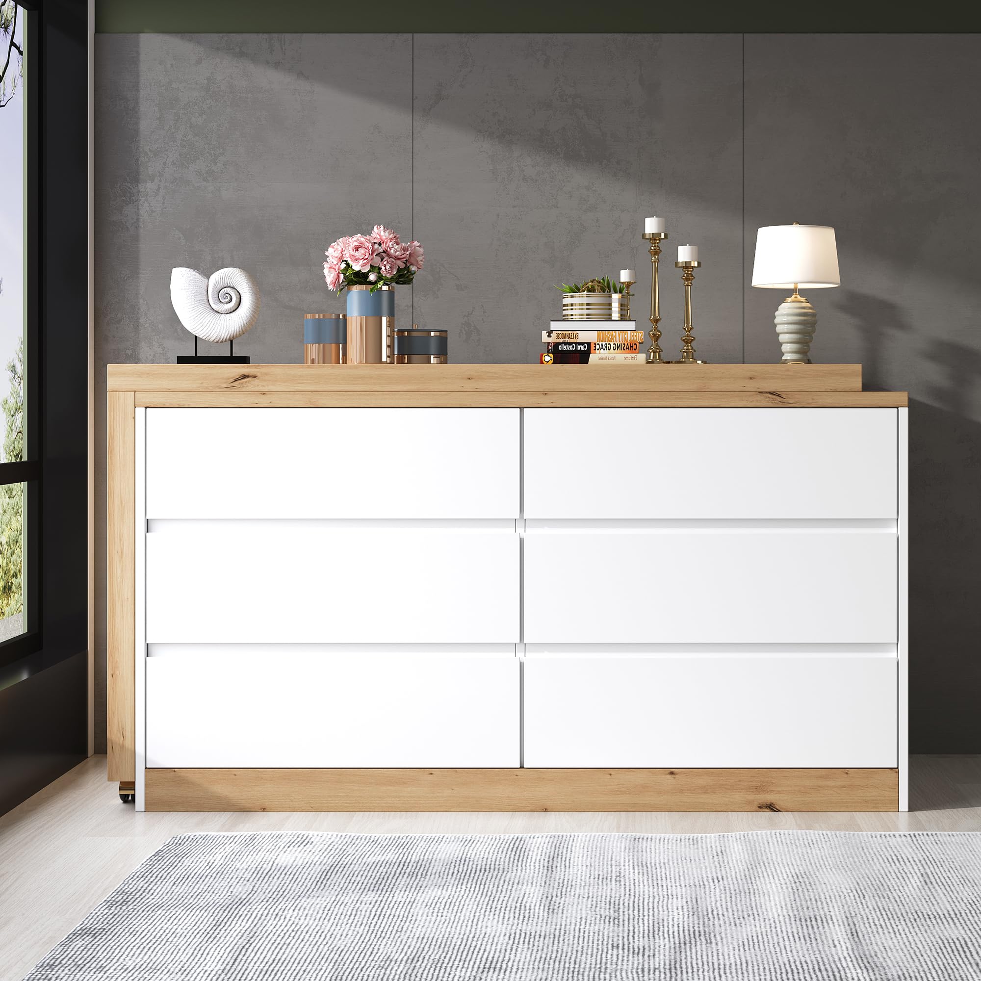 Wielofunkcyjne biurko obrotowe na kółkach, białe/dąb, 120 x 50 cm