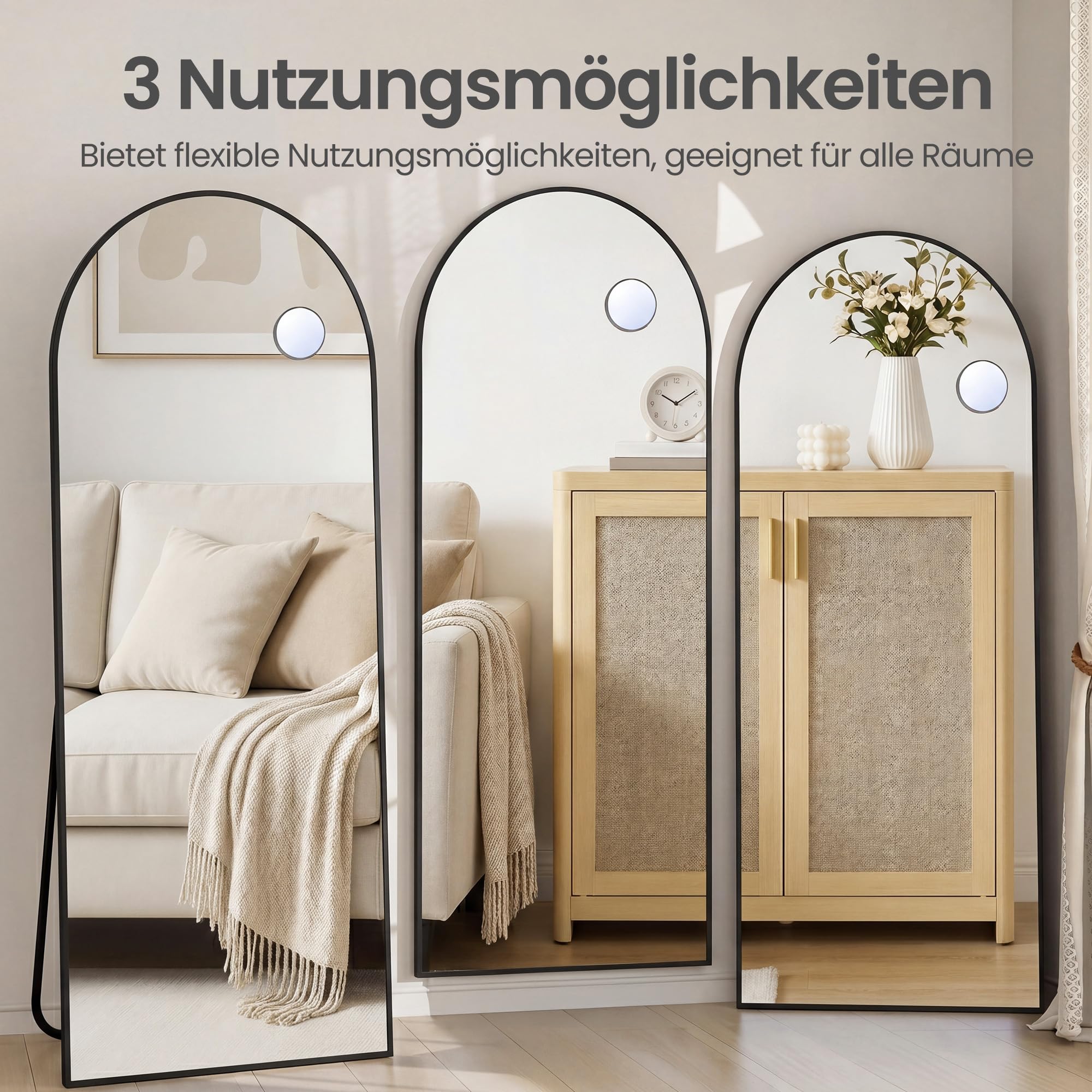 SONGMICS Ganzkörperspiegel, 160 x 50 cm, gewölbter Standspiegel, mit Vergrößerungsspiegel, Rahmen aus Aluminiumlegierung, Hartglas, für Schlafzimmer, Wohnzimmer, Garderobe, tintenschwarz LFM031BD02
