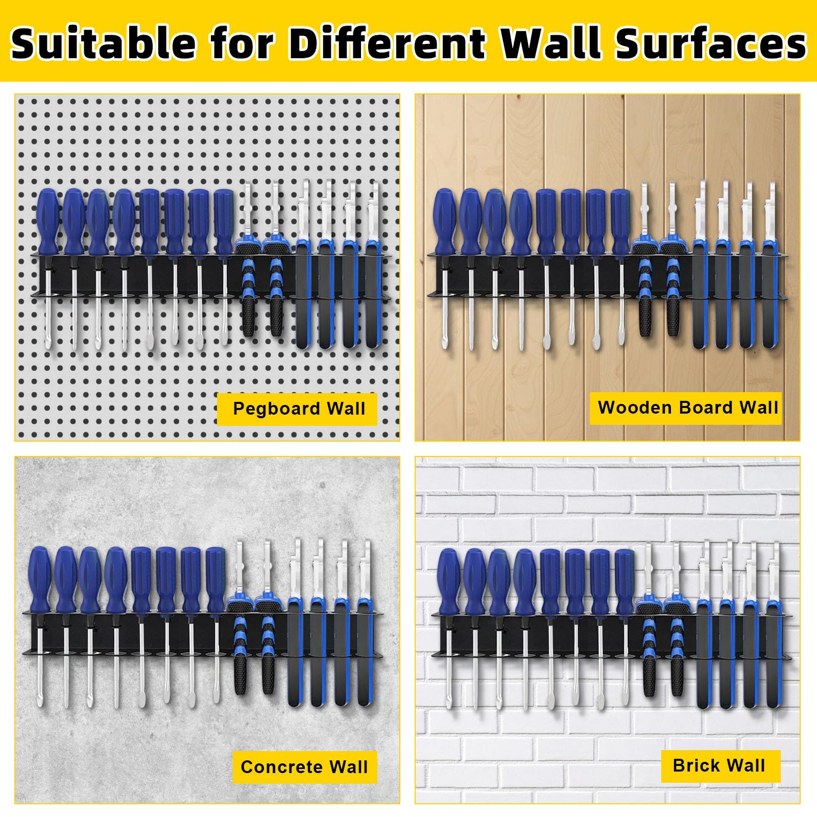 Set di 2 supporti da parete per attrezzi, montaggio rapido, salvaspazio, perfetto organizer per garage, per pinze, cacciaviti e martelli, 40 cm