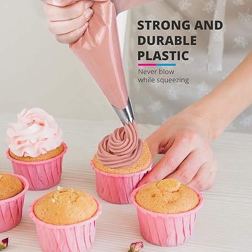 Miniatura 26 de Riccle Juego de bolsas y puntas de 11.8 pulgadas, 100 bolsas antiestallido, 124 piezas de decoración de pasteles con 16 puntas de tubería, 1 bolsa