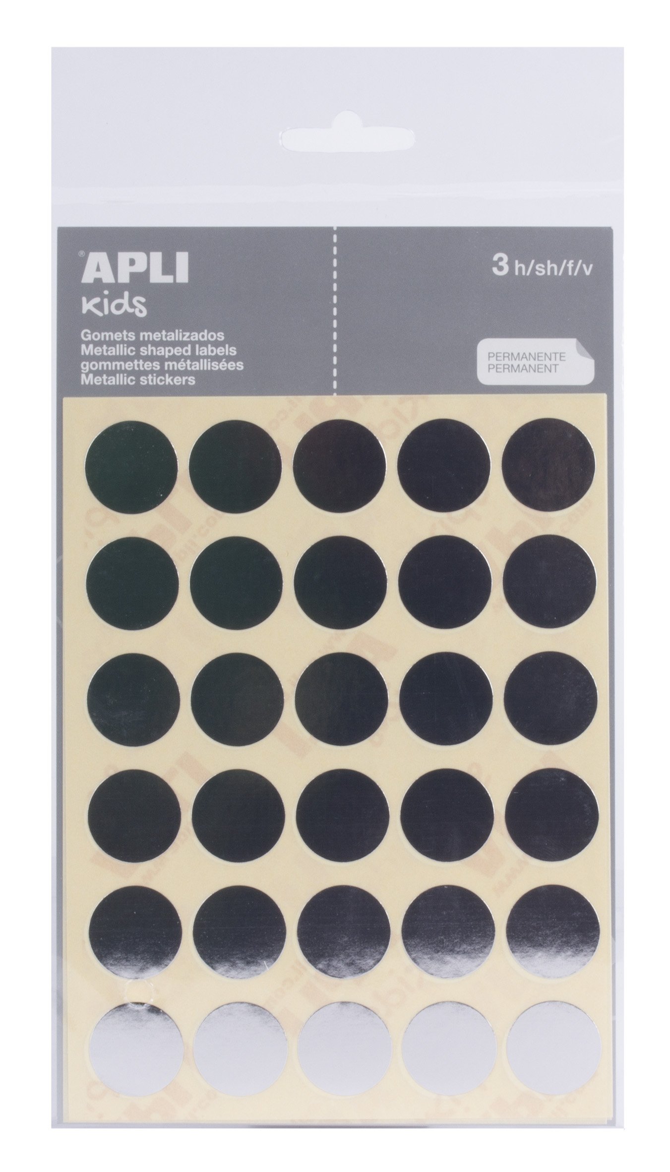 APLI Kids 11809 – Bag of Stickers Round 20 mm Silver, 3 Sheets of Gummets