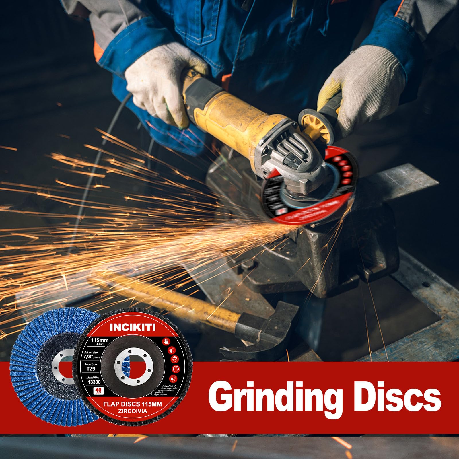 INCIKITI Lot de 20 disques abrasifs à lamelles 115 mm pour meuleuse d'angle, disques abrasifs à grain 40 pour meuleuse d'angle, disques de meulage de type 29 115 mm pour métal, bois, acier inoxydable