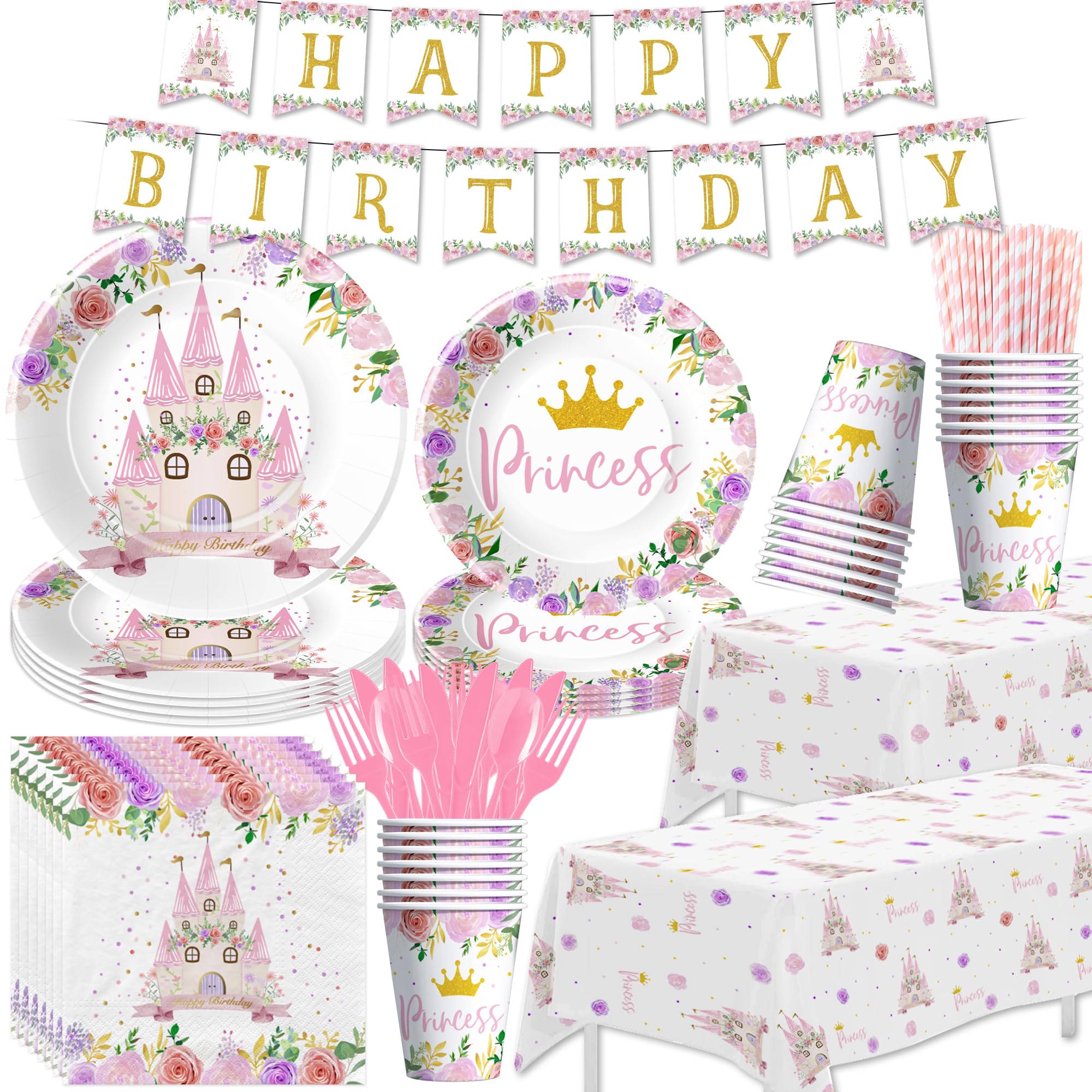 HIPVVILD Princess Birthday Party Decorations for Girl, Fairy Tale Castle Theme Princess Birthday Party Supplies, Disposabl...