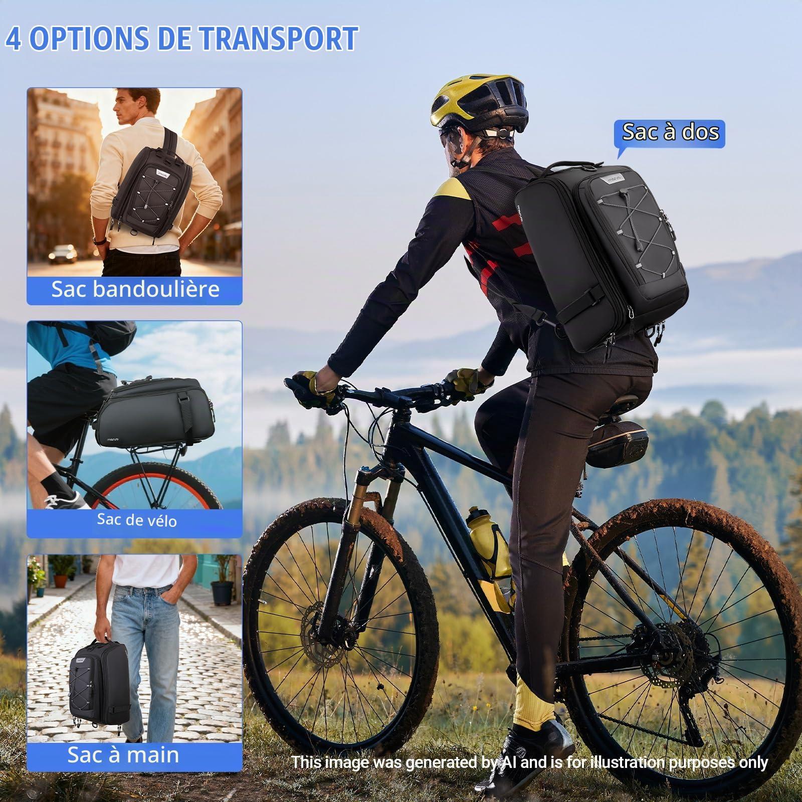MOSISO Sac à Dos Vélo Arrière Étanche 15L, Bagage Arrière Vélo Électrique Convertissable, Sac à Main Vélo avec Housse de Pluie, Corde Élastique & Ceinture d'épaule pour Commuter Voyage Extérieur,Noir | Sac à dos convertible imperméable de 15 l avec housse