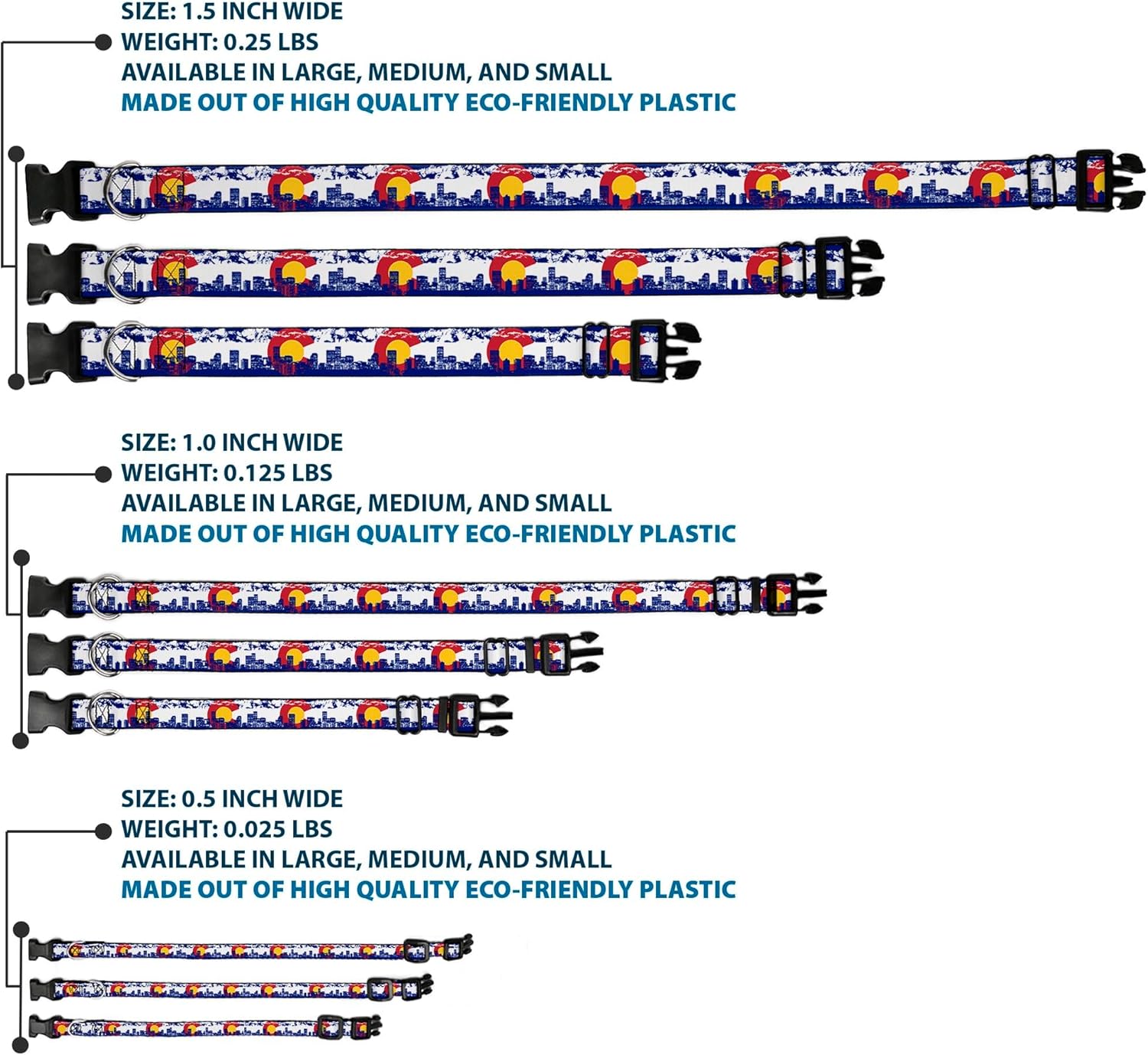 Buckle-Down Plastic Clip Collar - Colorado Skyline/Mountains - 1.5" Wide - Fits 13-18" Neck - Small