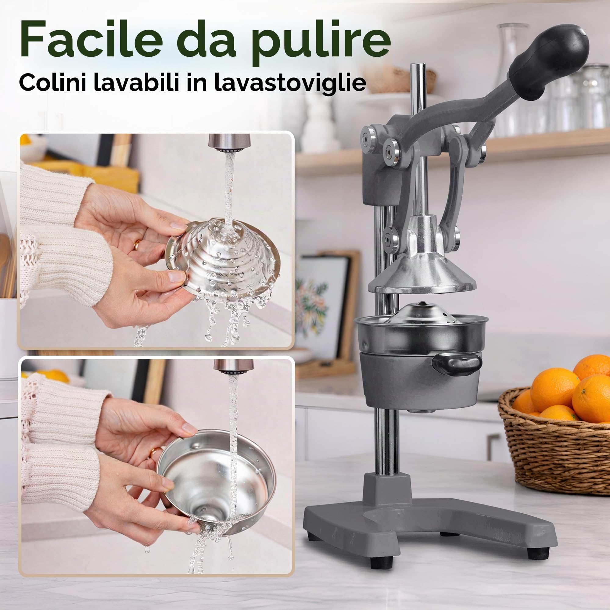 Zulay Kitchen Spremiagrumi manuale in ghisa, spremiagrumi per arance manuale per agrumi, robusta spremiagrumi in acciaio inox, Cast Iron Juicer, spremiagrumi manuale per arance/limone - Grigio