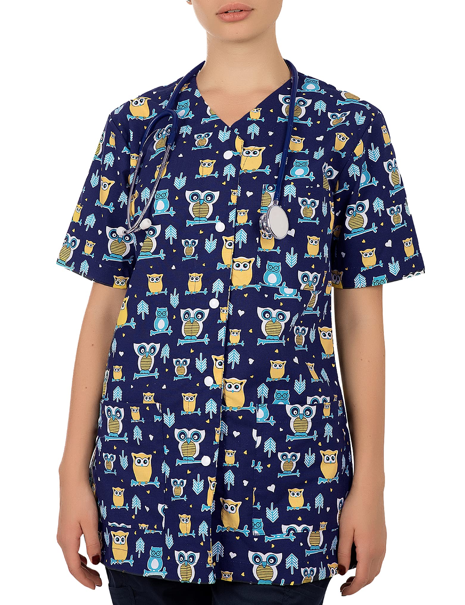 B-well Carina Camice Medico Donna Casacca Infermiere con i Bottoni a Pressione Divisa Infermiere Donna a Manica Corta Scollo V