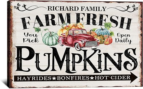 Miniatura 16 de BMYDIY Arte de pared personalizado de calabazas frescas de granja, decoración rústica de otoño, impresiones en lienzo con nombre de familia,