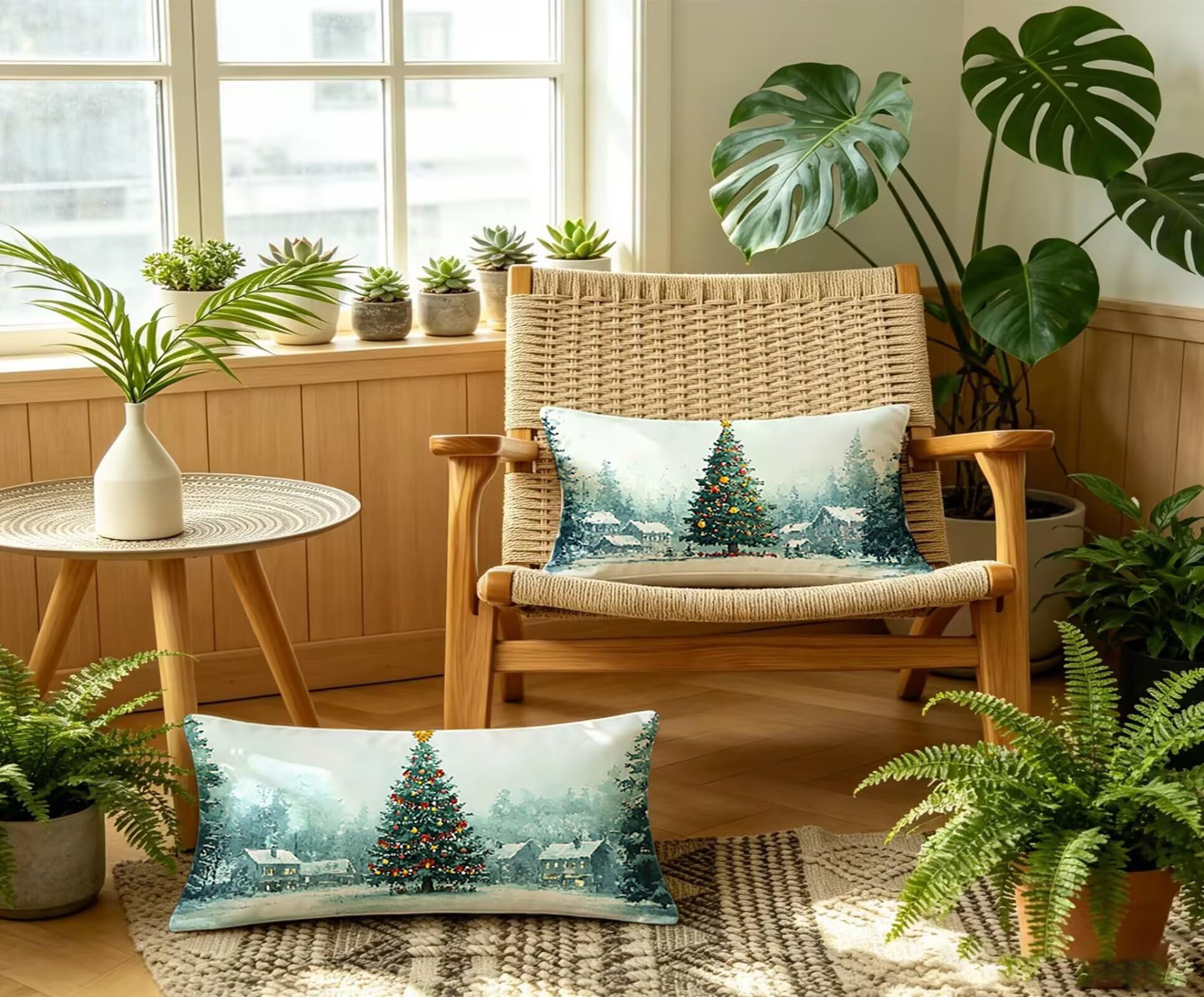 GrüN Kissenbezug 60x80 Baum Kopfkissenbezug 2er Set,Wohnaccessoires & Deko,Weich und Atmungsaktiv Samt Stoff mit Verstecktem Reißverschluss für Bett Sofa Kissen Dekokissen-85861