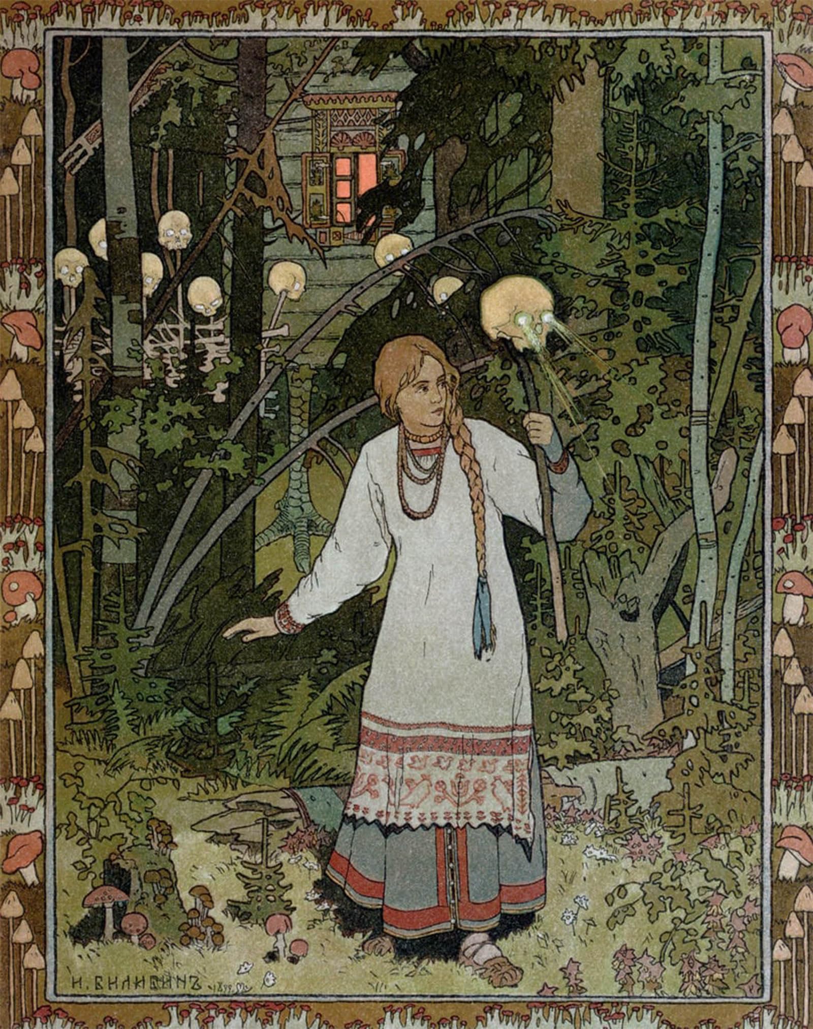 POSTERIIk Vintage Print Pop Art Landscape Artwork Vassilissa in the Forest Illustration From the Russian Folk Tale by Ivan Yakovlevich Bilibin Art Prints for Office Home Decor 60x90cm