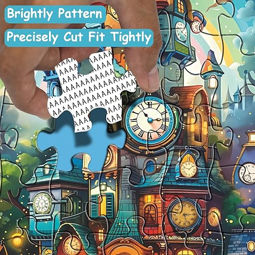 Miniatura 4 de Rompecabezas de casa de reloj para adultos de 1000 piezas, rompecabezas de bosque mágico imposible, rompecabezas de torre de reloj arcoíris difícil