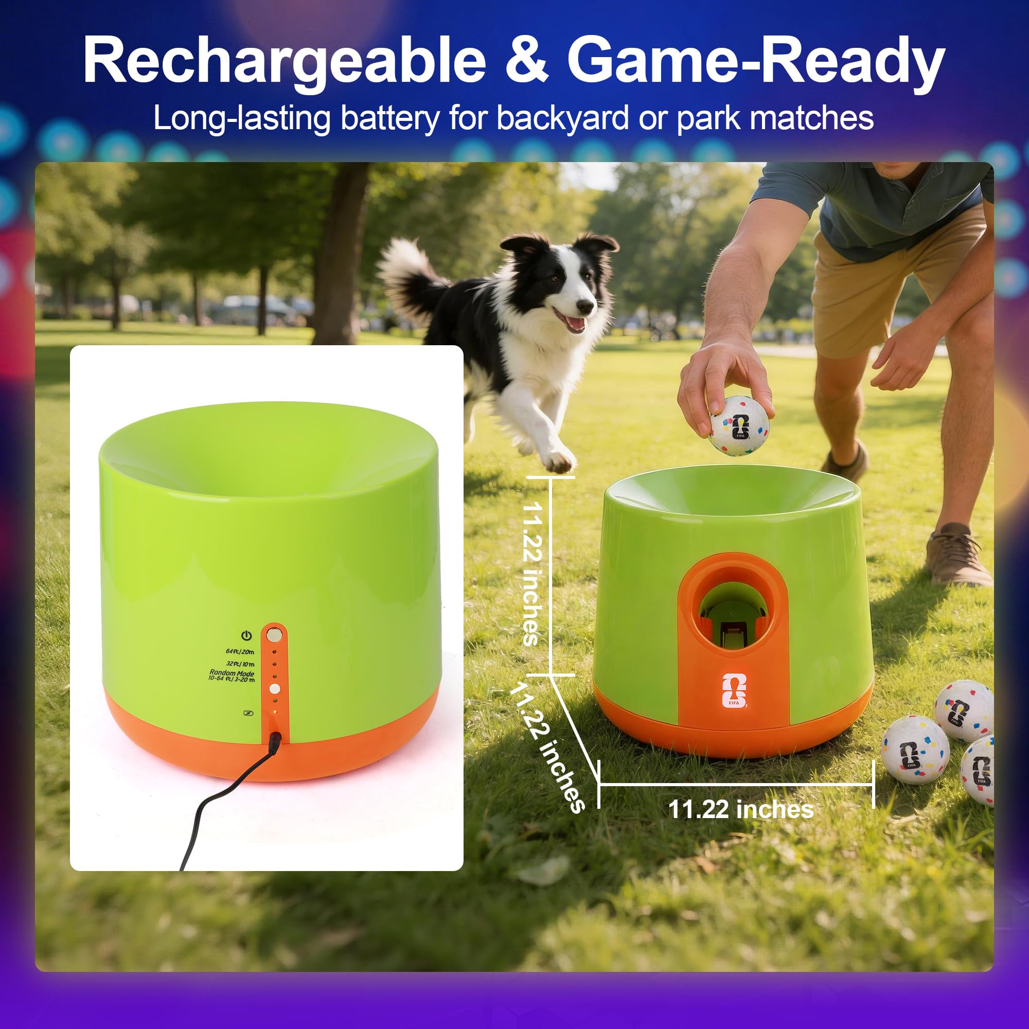 Edición oficial de la Copa Mundial de la FIFA 2026, lanzador automático de pelotas para perros con 3 pelotas de fútbol de goma, máquina lanzadora de pelotas, juguete interactivo para perros para