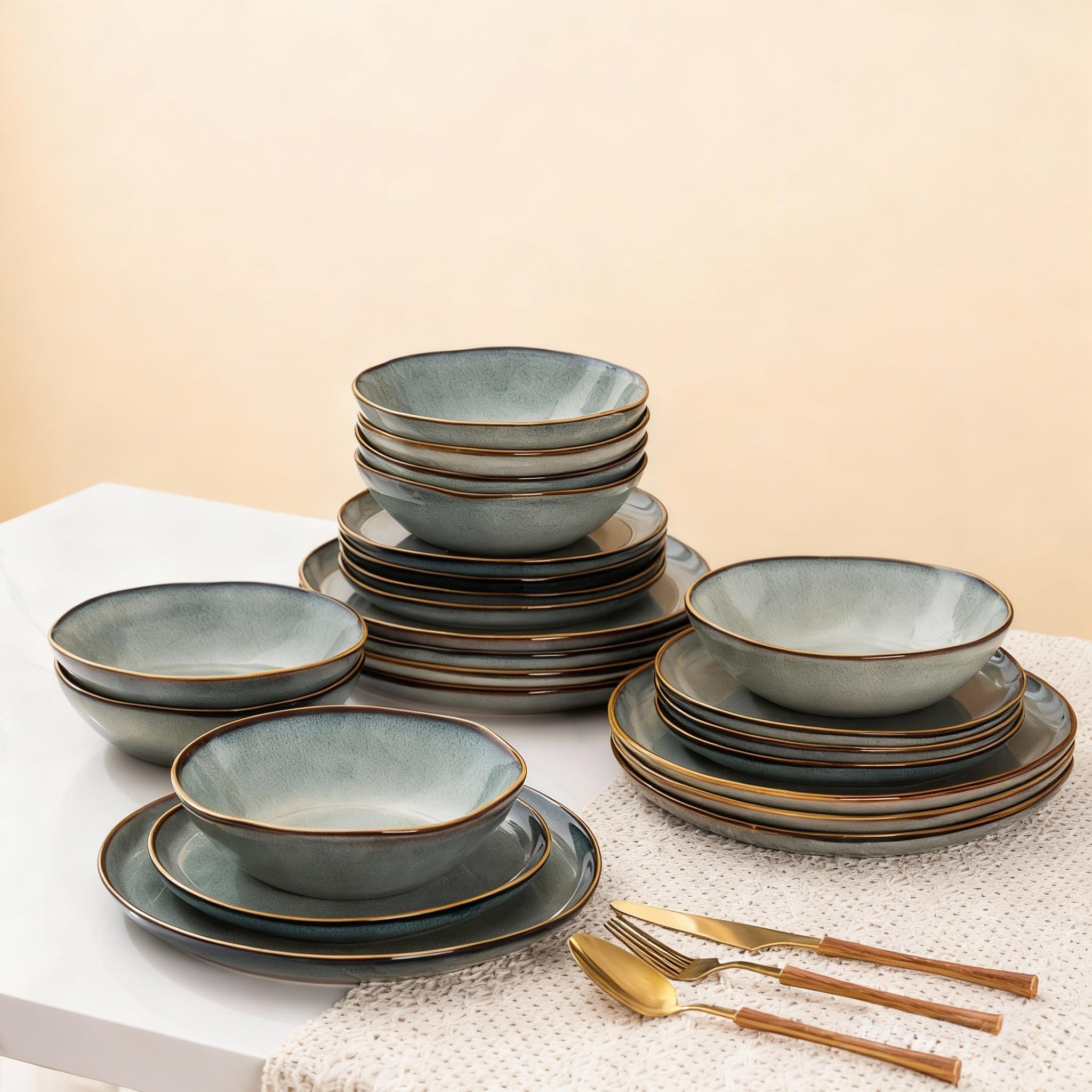 Sponsored Ad - AmorArc Ceramic Dinnerware Sets,Handmade Reactive Glaze Stoneware Plates and Bowls Sets,Highly Scratch Resistant | Dishwasher & Microwave Safe Dishes Set,Service for 6 (18pc)