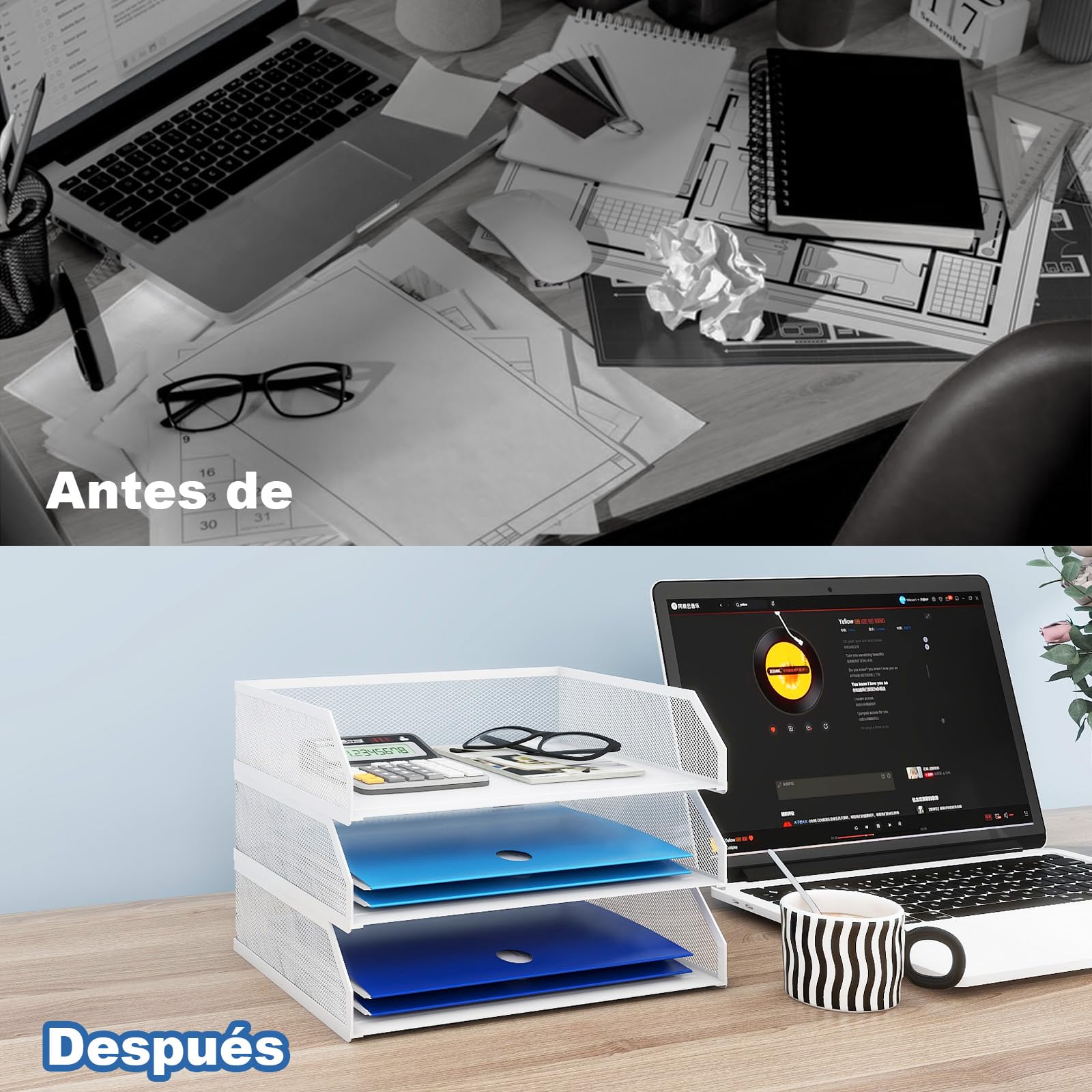 PUNCIA Bandeja para Cartas A4 Archivador de Documentos 3 Bandejas Metal Escritorio Organizador de Archivos Bandeja de Papel Almacenamiento para Oficina Sala de Trabajo Escuela Oficina Blanco