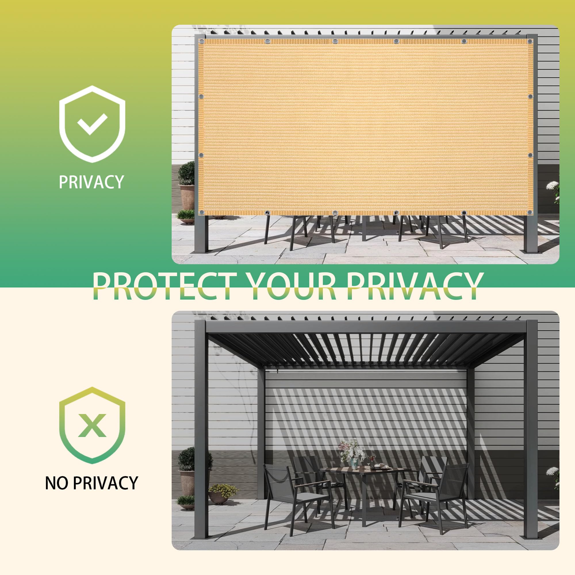 Żagiel Przeciwsłoneczny 200 x 550 cm Różne Rozmiary Oddychający Kwadratowy Żagiel Tarasowy Odporny Na Rozdarcia Na Taras, Do Ogrodu, Na Balkon, Kemping, Podwórka, Imprezy, Kolor kremowy