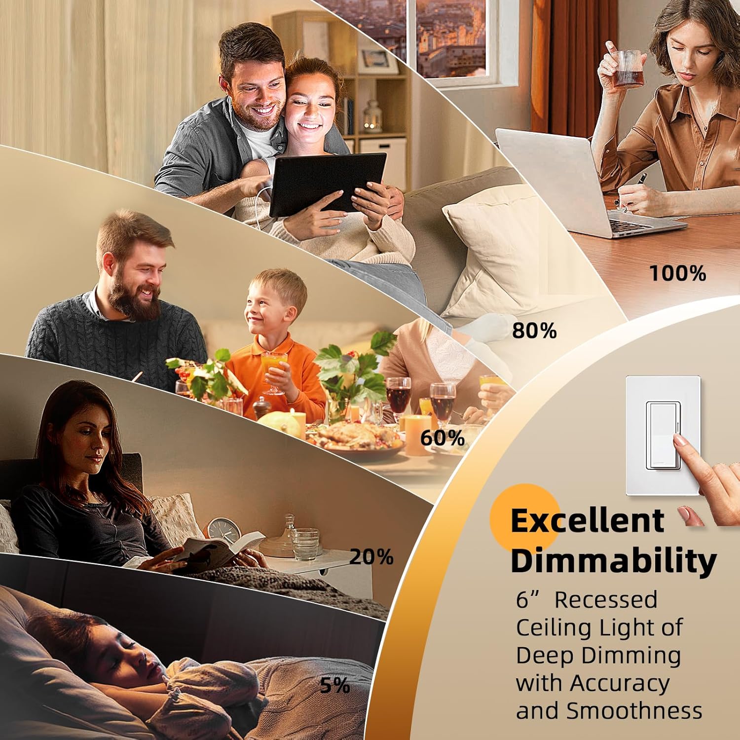 LTBLIGHT 12 Pack Recessed Lighting 6 Inch, 1800LM 16W Eqv 200W, 5000K Dimmable LED Canless Recessed Lights, Wood Grain Wafer Downlight for Rustic Farmhouse Decor