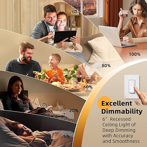 Miniatura 7 de Paquete de 12 luces empotrables de 6 pulgadas, 1800 lúmenes, 16 W, 200 W, 5000 K regulables LED sin lata, luces empotrables de madera para