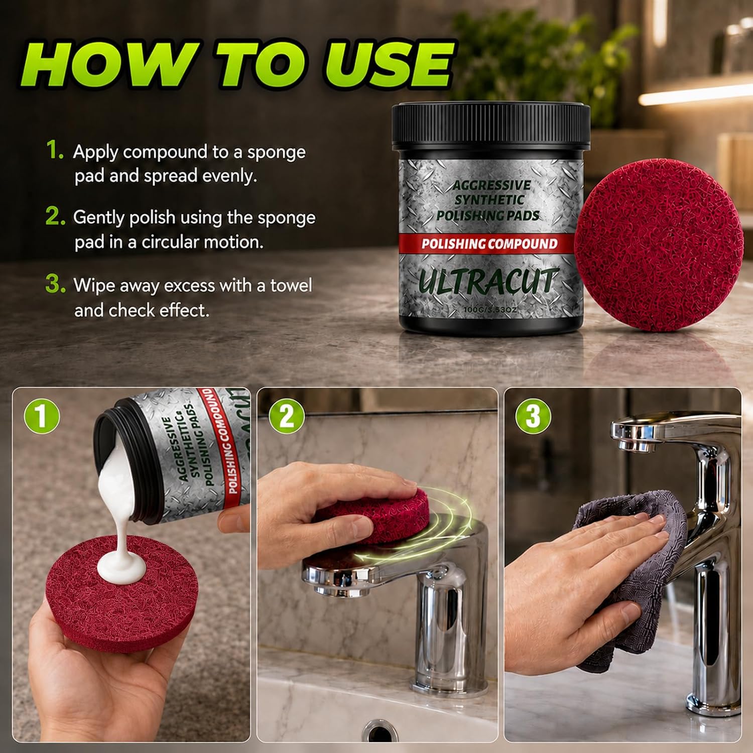 2Pcs All-in-One Surface Restoration Polish with Pad, New Furniture Surface Polishing & Scratch Remover Compound for Wood Marble Countertop Refrigerators & Cookware Ovens Sinks
