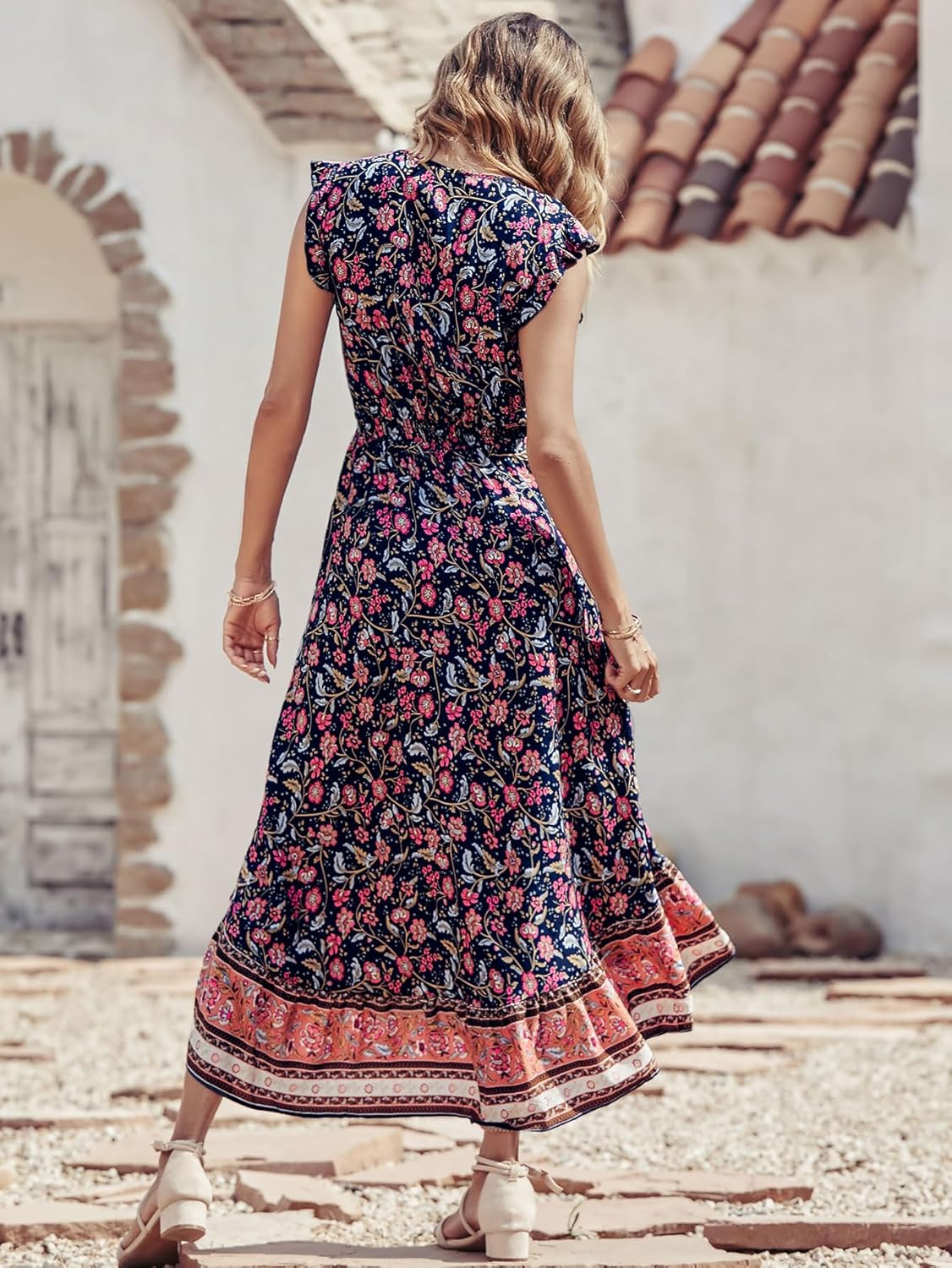 PRETTYGARDEN Women's Summer Maxi Dress Casual Floral V Neck Cap Sleeves Boho High Low Flowy Midi Long Sun Dresses - Image 2