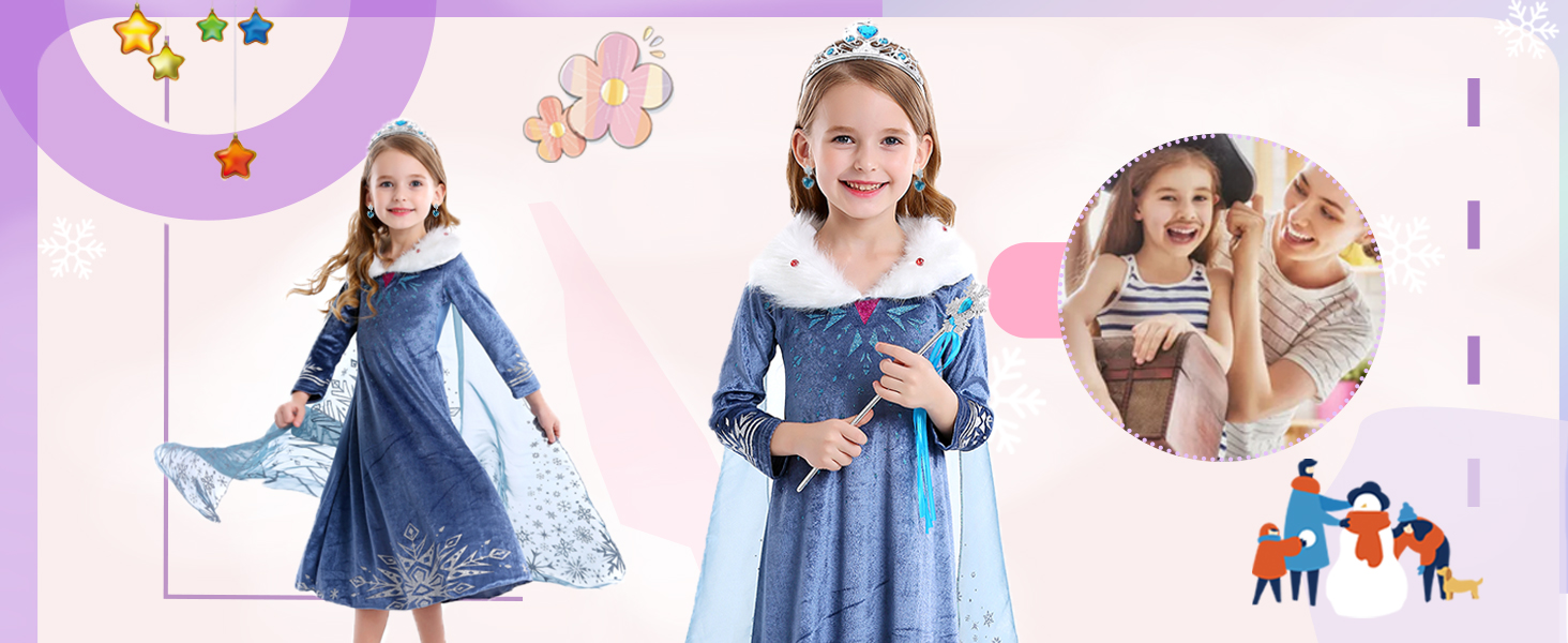 ZaisuiFun Déguisement Princesse Fille Robe Neige Imprimé Costume Anniversaire Canarval Noël Halloween Cosplay Fête, Bleu, 128-134 (Étiqueter 130 ZaisuiFun Déguisement Princesse Fille Robe Neige Imprimé Costume Anniversaire Canarval Noël Halloween Cosplay Fête, Bleu, 128-134 (Étiqueter 130