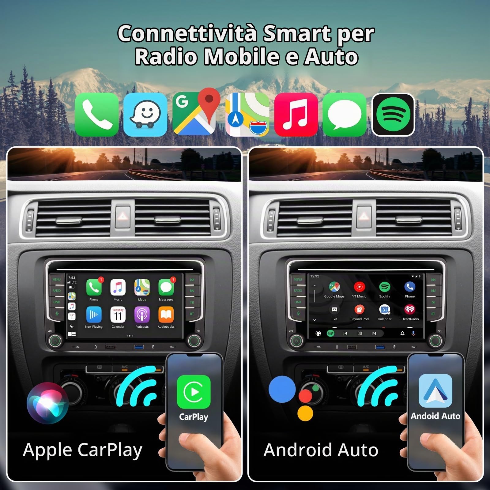 Avvio in 3s Autoradio per Golf 5/6,Passat B6/B7,Polo 6,CarPlay,Android Auto