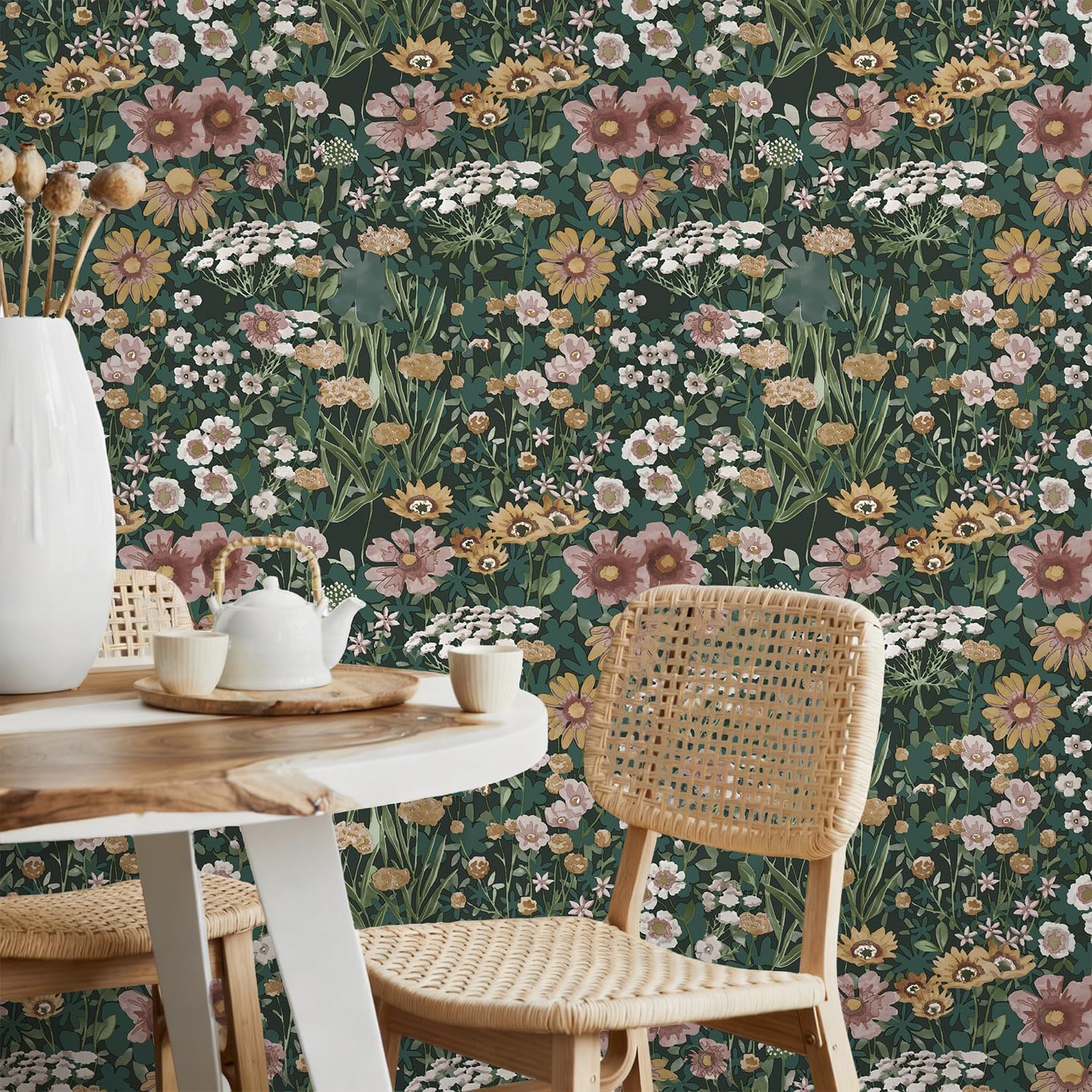 Orainege Vintage Floral Peel and Stick Wallpaper Boho 16.9inx393.7in Daisy Wallpaper Self Adhesive Floral Contact Paper for Bedroom Cabinets Accent Wall Removable