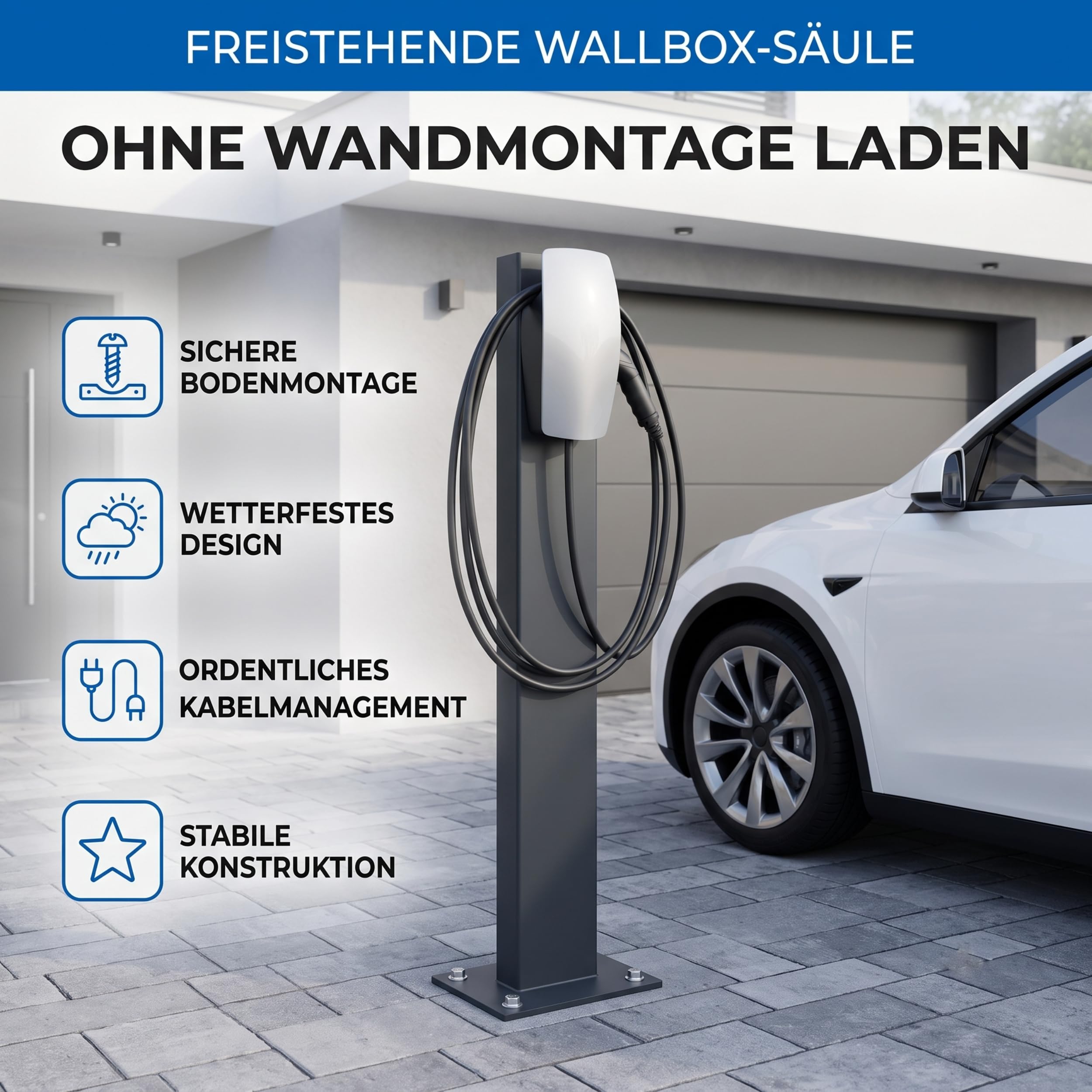 Wallbox Standfuß • Wetterfeste Standsäule, Steele aus kaltgewalztem Stahl mit Pulverbeschichtung • Universeller Wallbox Ständer für Elektroauto Ladestationen • Anthrazit RAL 7016