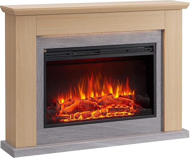 FLAMME Ingleton Fireplace with 48" surround with 2kW Fireplace Heater Natural Oak Multiple Colours Available