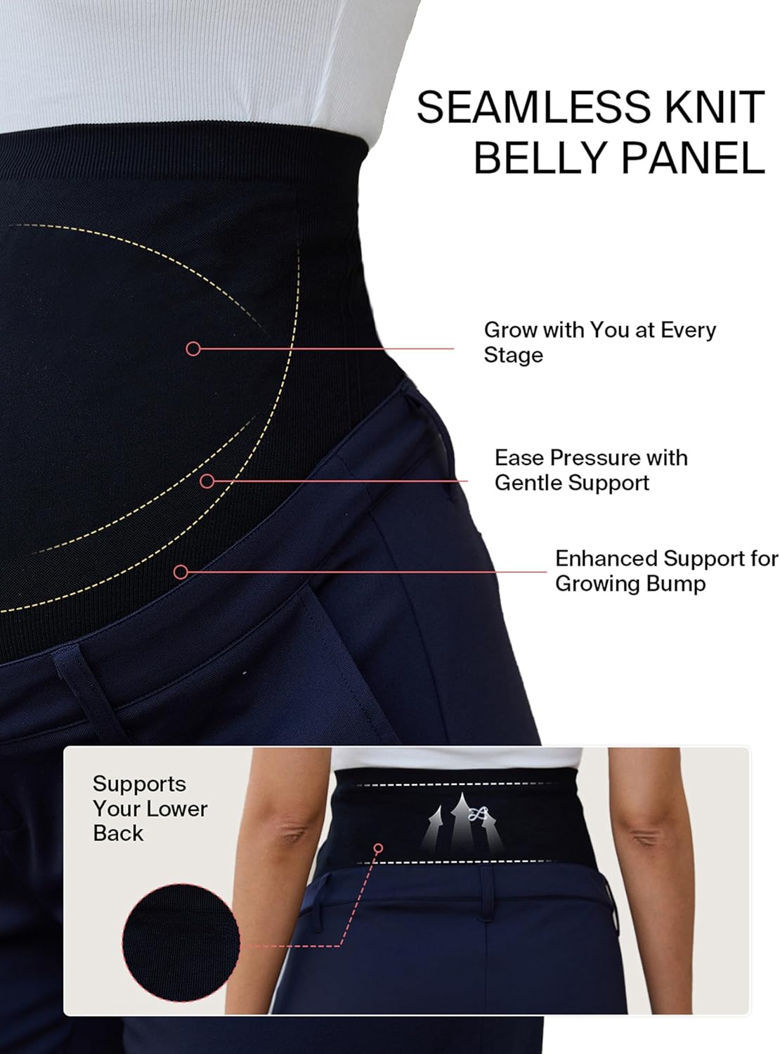 Ecavus Maternity Pants Over The Belly Seamless Stretch Work Pants Dual Length Pregnancy Office Dress Pants with Pockets - Image 4