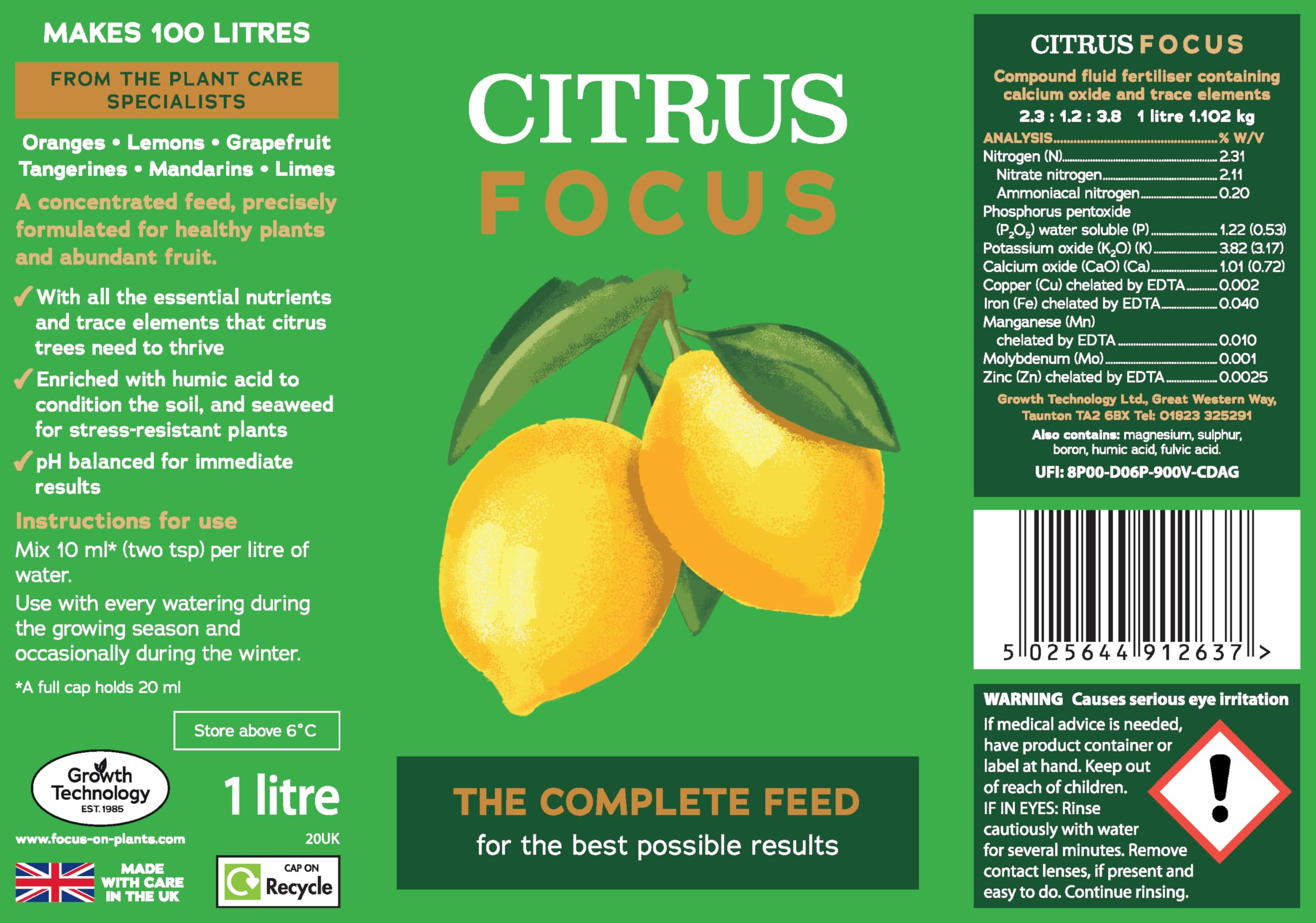 1 litre Citrus focus. The ultimate feed for all your citrus trees Oange, Lemon, Lime, Grapefruit by Growth Technology