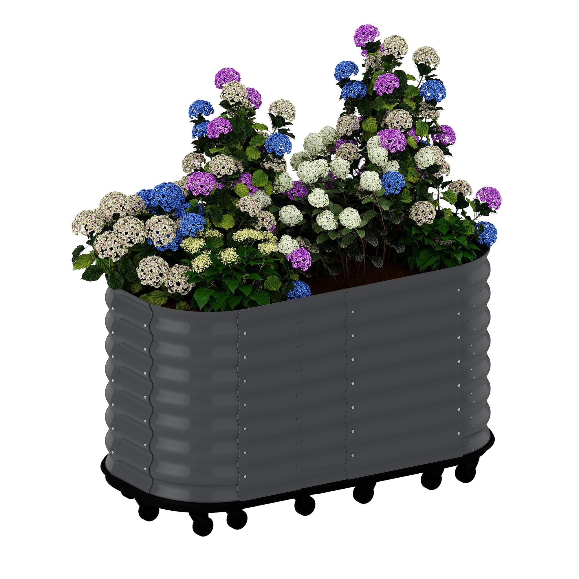 Aptliton Grey Galvanized Steel Raised Garden Bed With Wheels & Self-Watering Reservoir – Portable Elevated Planter Box – Durable Rolling Garden Box For Vegetables, Herbs, Flowers – Indoor/Outdoor – Gray