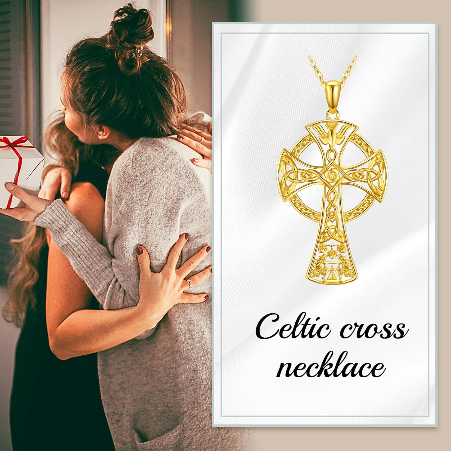 14K Yellow Gold Celtic Cross Necklace for Women, Womens Celtic Knot Cross Pendant necklaces Irish Jewelry for Women Her 16+1+1" - Image 6