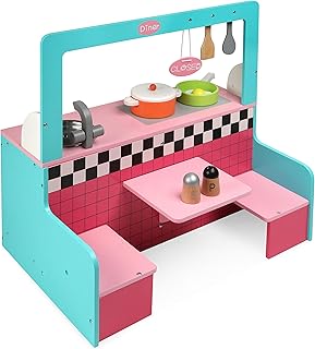 Badger Basket Toy Retro Diner and Kitchen Doll Playset with Accessories for 18 inch Dolls