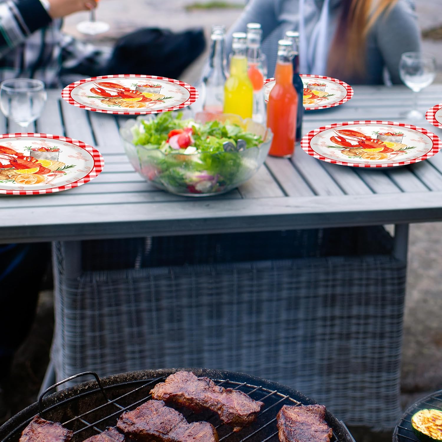 40 Pcs Crawfish Disposable Paper Plates 9 Inch Crawfish Boil Party Supplies Lobster Boil Party Tableware Set Crawfishs Red Gingham Dessert Plates for Lobster BBQ Parties, Summer Picnics Barbecue - Image 4