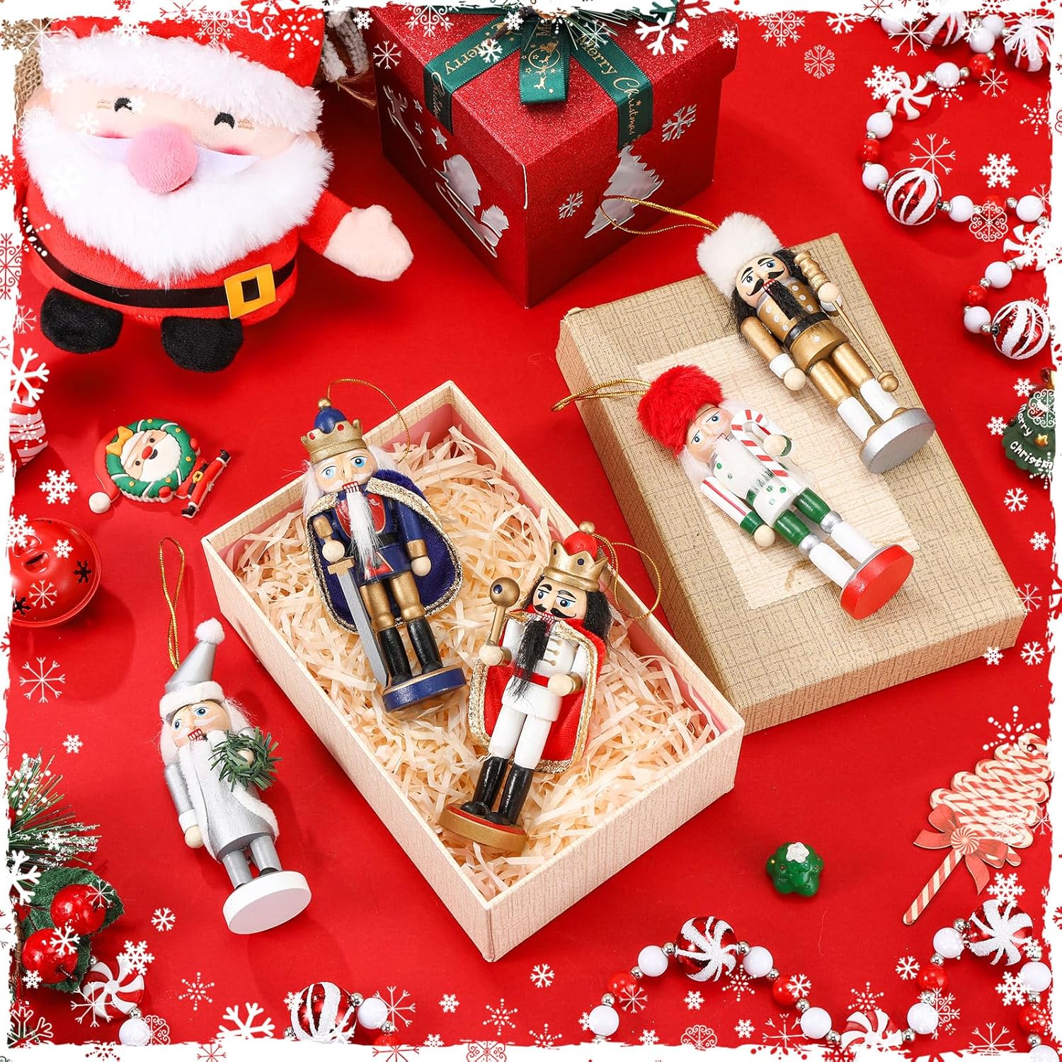 Jetec 10 Pcs Christmas Nutcracker Ornaments Wooden Hanging Decorations 5 Inch Tall Nutcracker Figures Christmas Decorations(Colorful King Style)