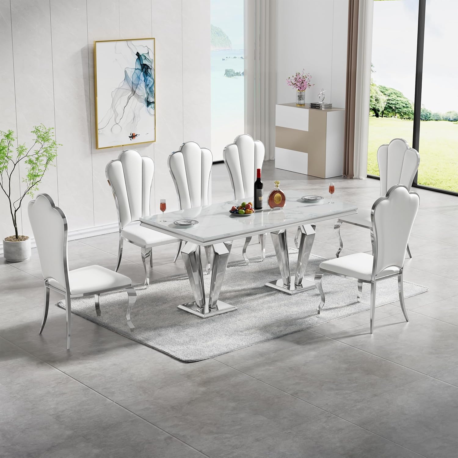 Amazon.com: HomVent 68.11'' Marble Dining Table Set for 6, Modern ...