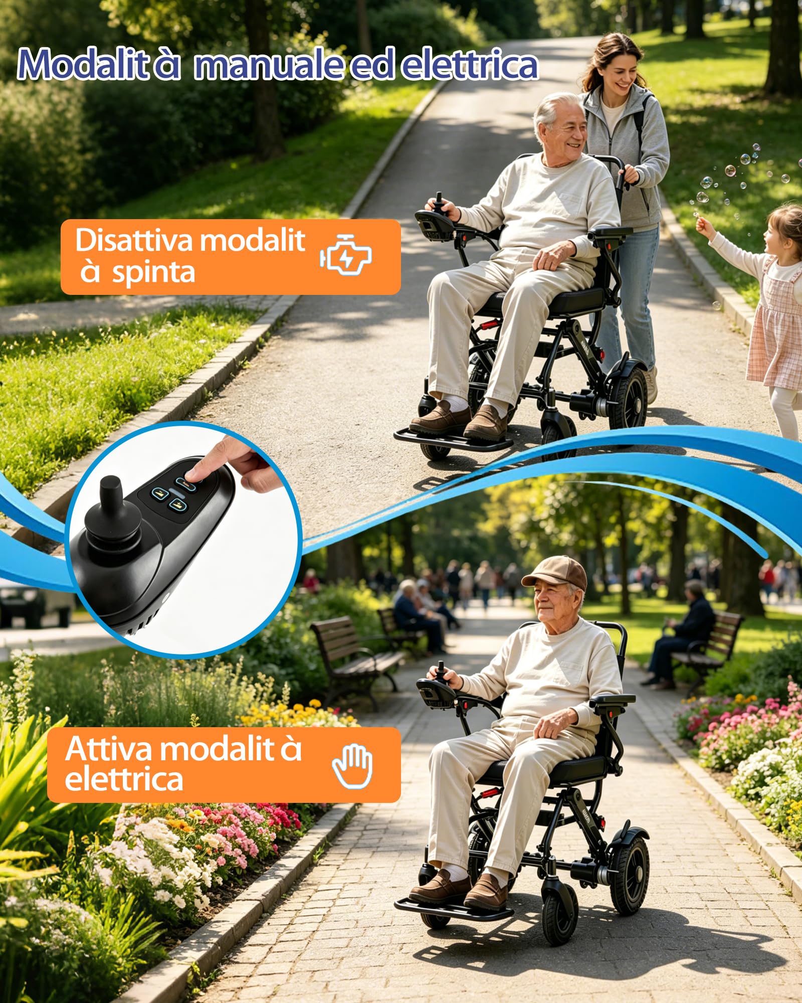 Sedia a Rotelle Elettrica Leggera per Adulti e Anziani - 12,7 kg, 13km di Autonomia, Motorizzata Intelligente