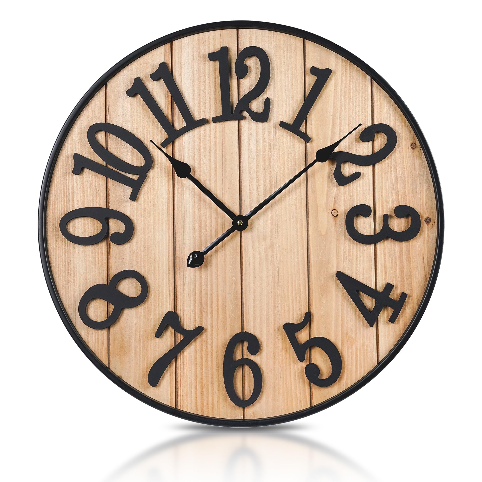 Jassurance Beige 24In/60Cm Wooden Large Wall Clocks Battery Operated, Farmhouse Living Room Decor Wall Clock, Non Ticking Silent Clock For Bedroom, Kitchen, Rustic Country Village