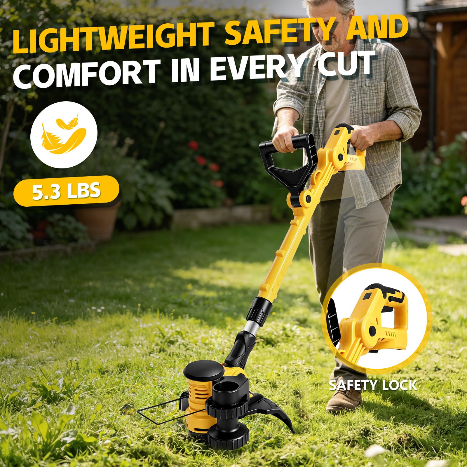 Bezprzewodowa podkaszarka do trawy kompatybilna z Dewalt 18V 20V (bez baterii), średnica cięcia 30 cm, akumulatorowa podkaszarka strunowa z podajnikiem żyłki, 6 szpul w zestawie, 2 w 1 kosiarka do