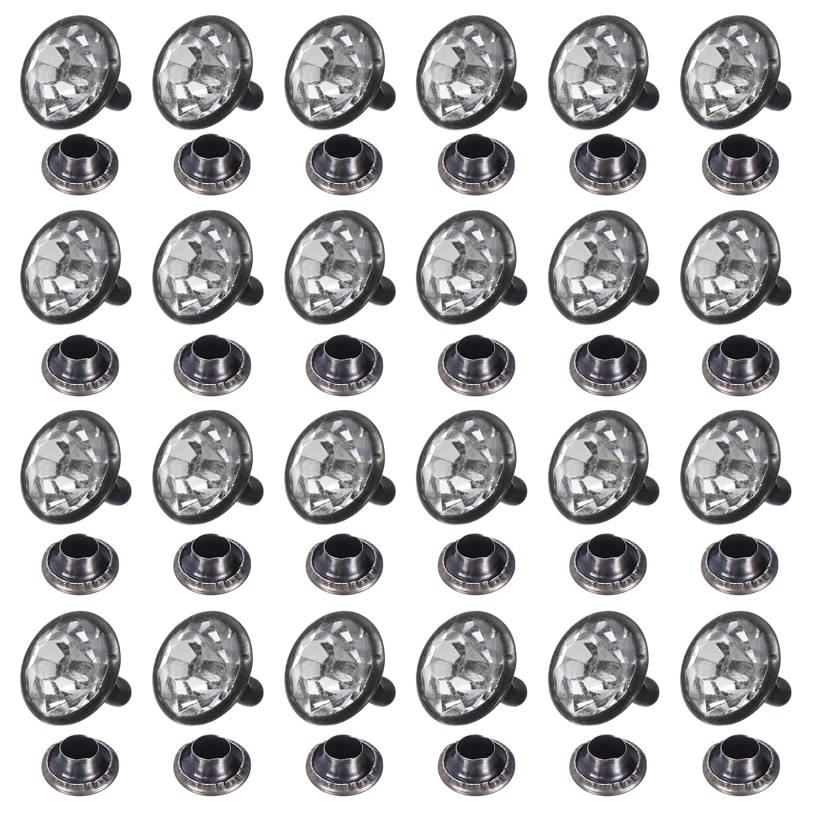 sourcing map 100pcs Colorful Crystal Rivets 9mm Rhinestone Rapid Stud Rivets Metal Studs for Clothing Leather Fabric Arts Crafts Decoration Leathercraft DIY, Transparent