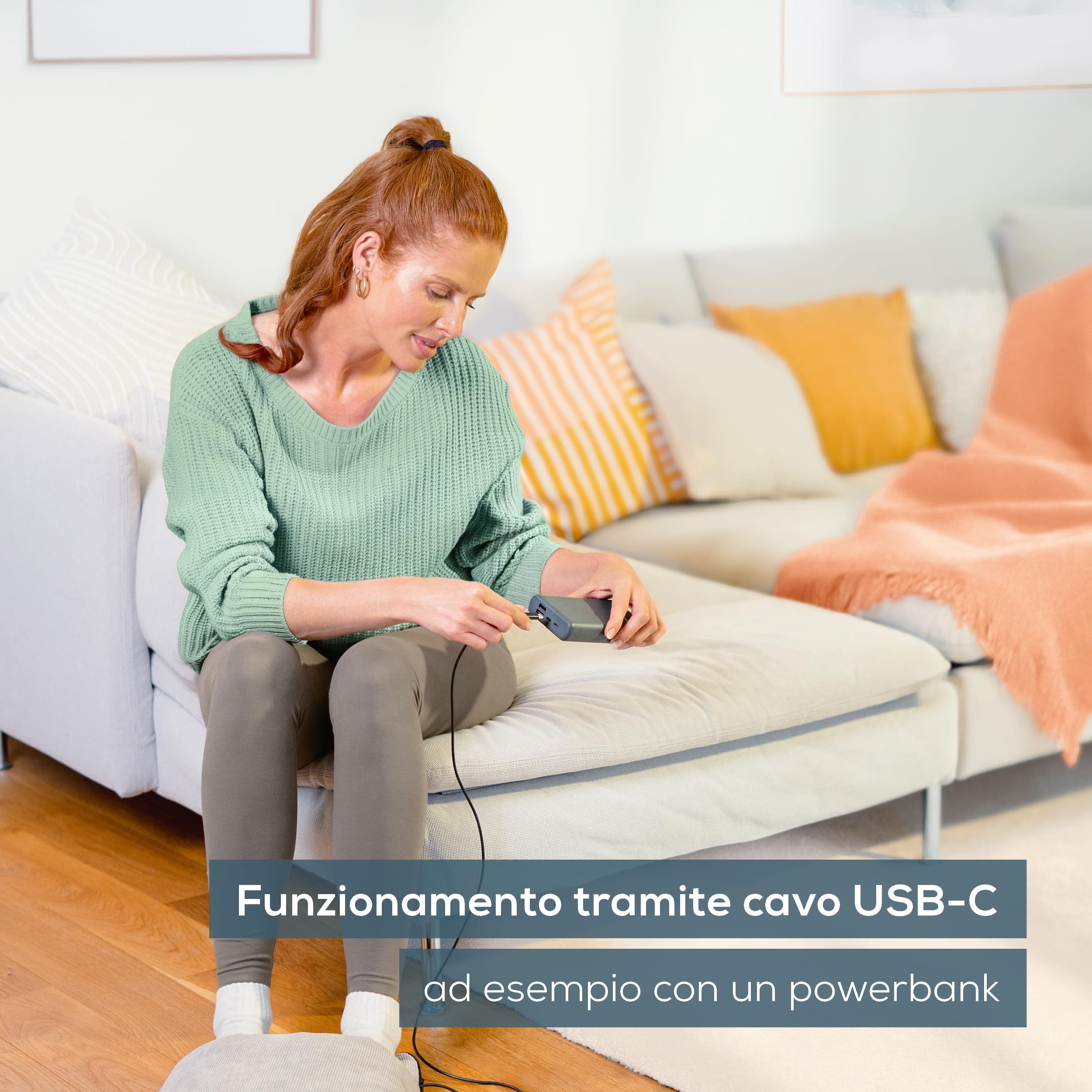 Beurer FM 28 Massaggiatore Piedi 2 in 1 con Calore e Vibrazione, 3 Programmi, Morbido Tessuto a Coste, Scaldapiedi Elettrico Compatto con Cavo USB-C, per Casa e Ufficio, Grigio