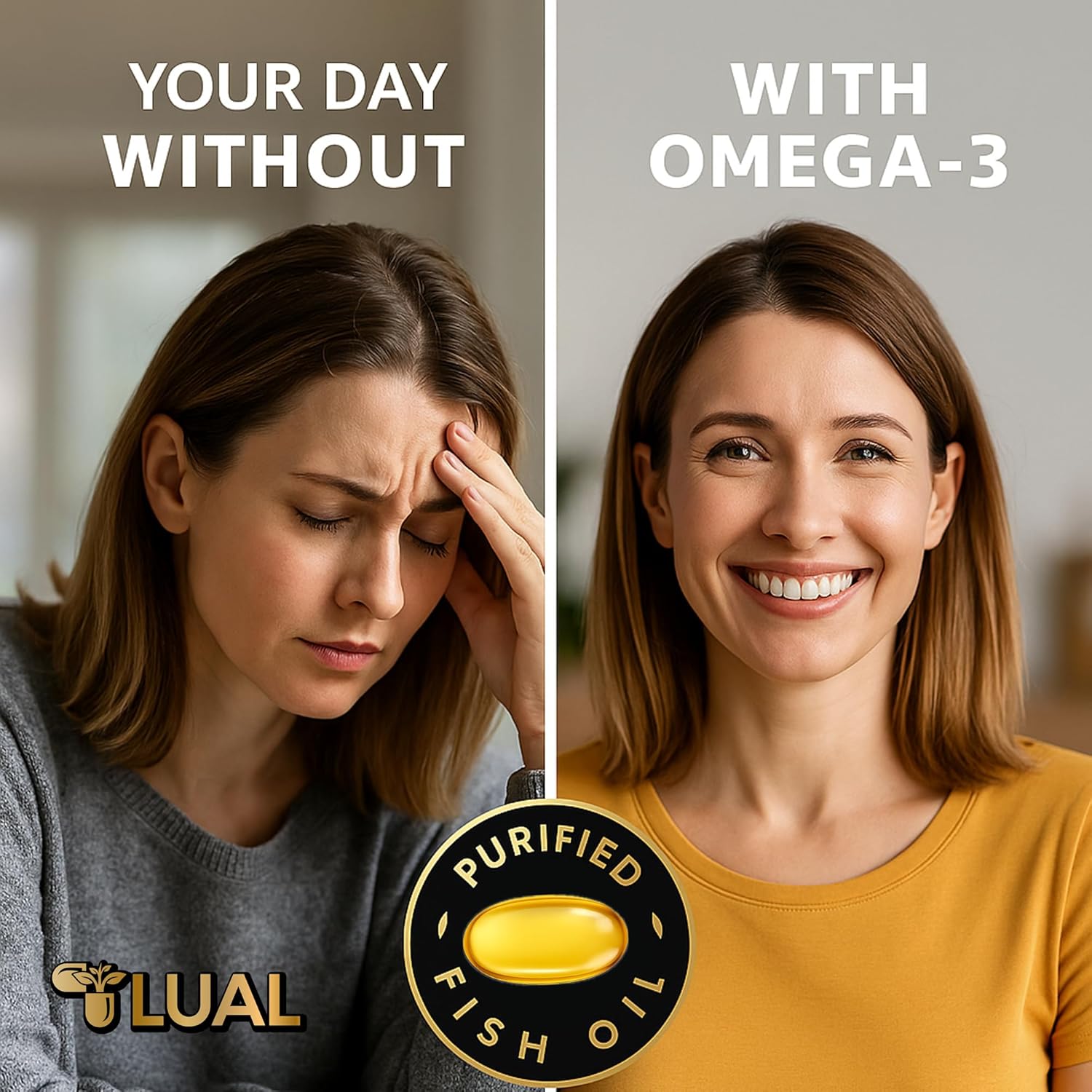 LUAL Omega-3 Fish Oil Softgels – 1000mg with EPA and DHA, Lemon Flavor, Burpless, Non-GMO Formula for Heart, Brain, and Overall Wellness – 120 Count - Image 9