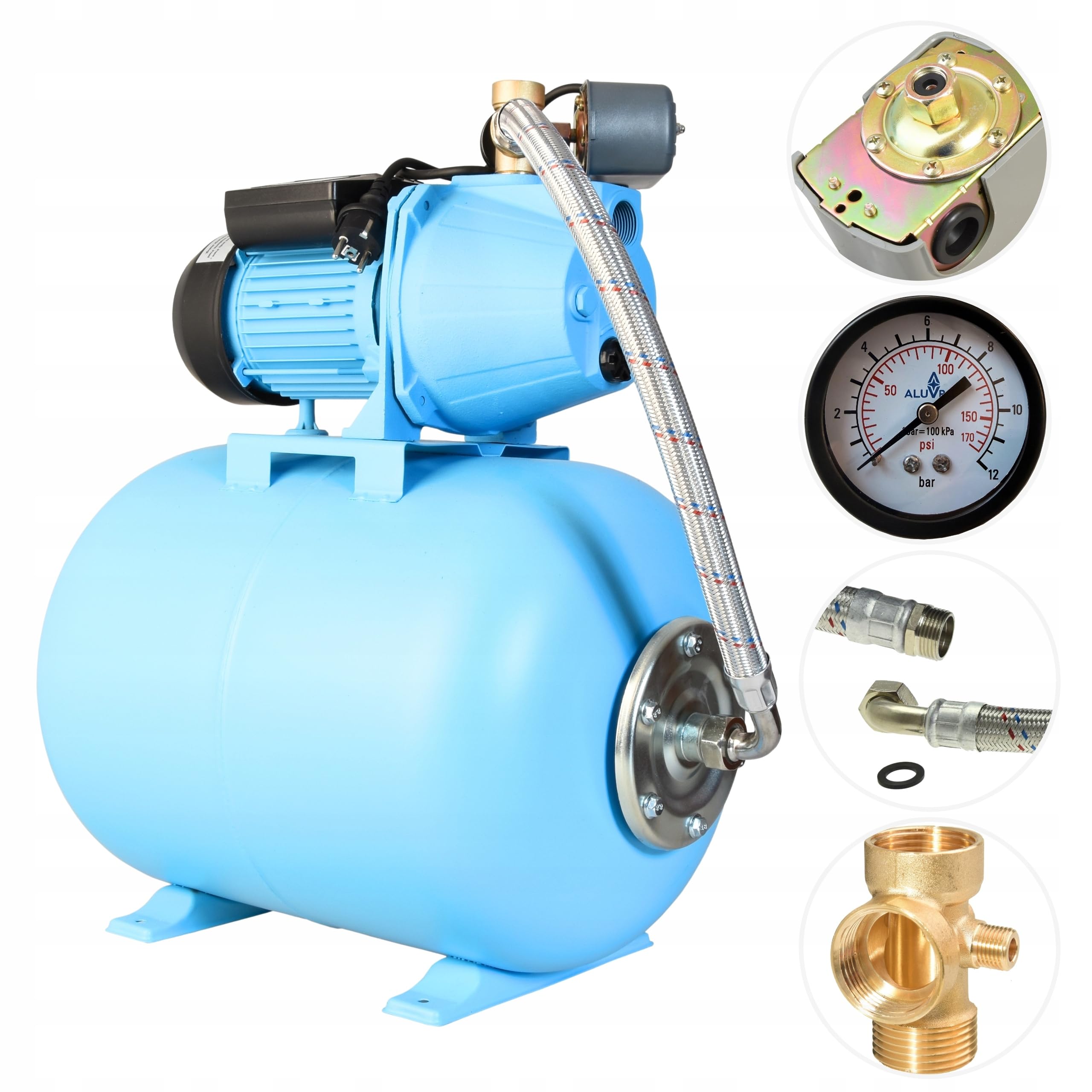 Hauswasserwerk SET 100S - Geräuscharmer Hochdruck-Wasserpumpe 3600L/H - Pumpe zur Hauswasserversorgung mit 50L Membrankessel - Gußeisen - 1100W max Förderhöhe 50m - Ideal für Gartenbewässerung