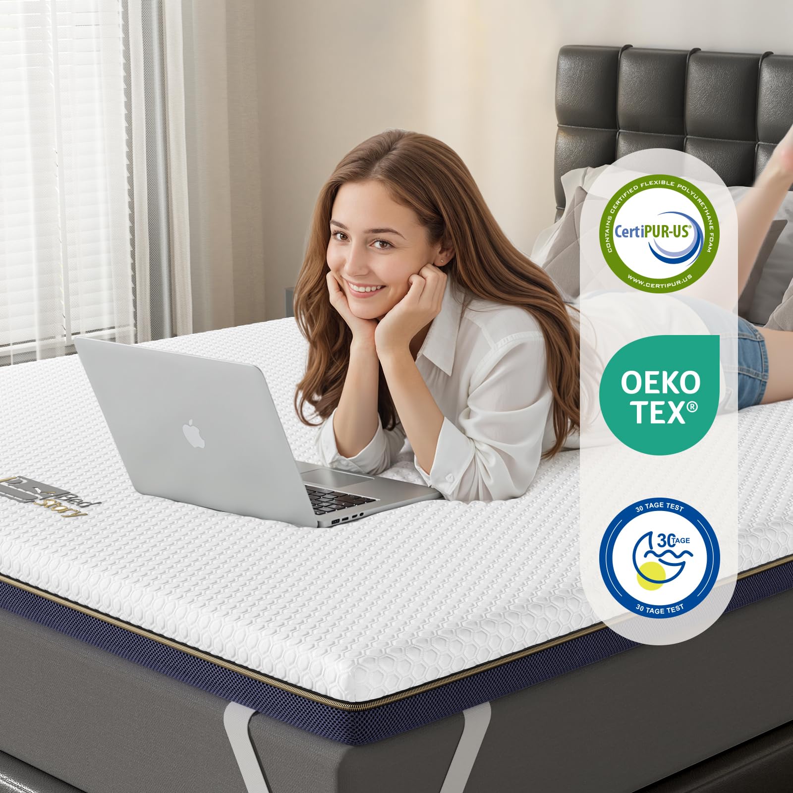 BedStory Topper 180x200cm, 7,5cm Höhe H3&H2 Gel Memory Foam Topper, Öko-TEX Zertifiziert Gelschaum Matratzentopper, Atmungsaktiver Matratzen Topper für Boxspringbett, Hypoallerger Bezug waschbar