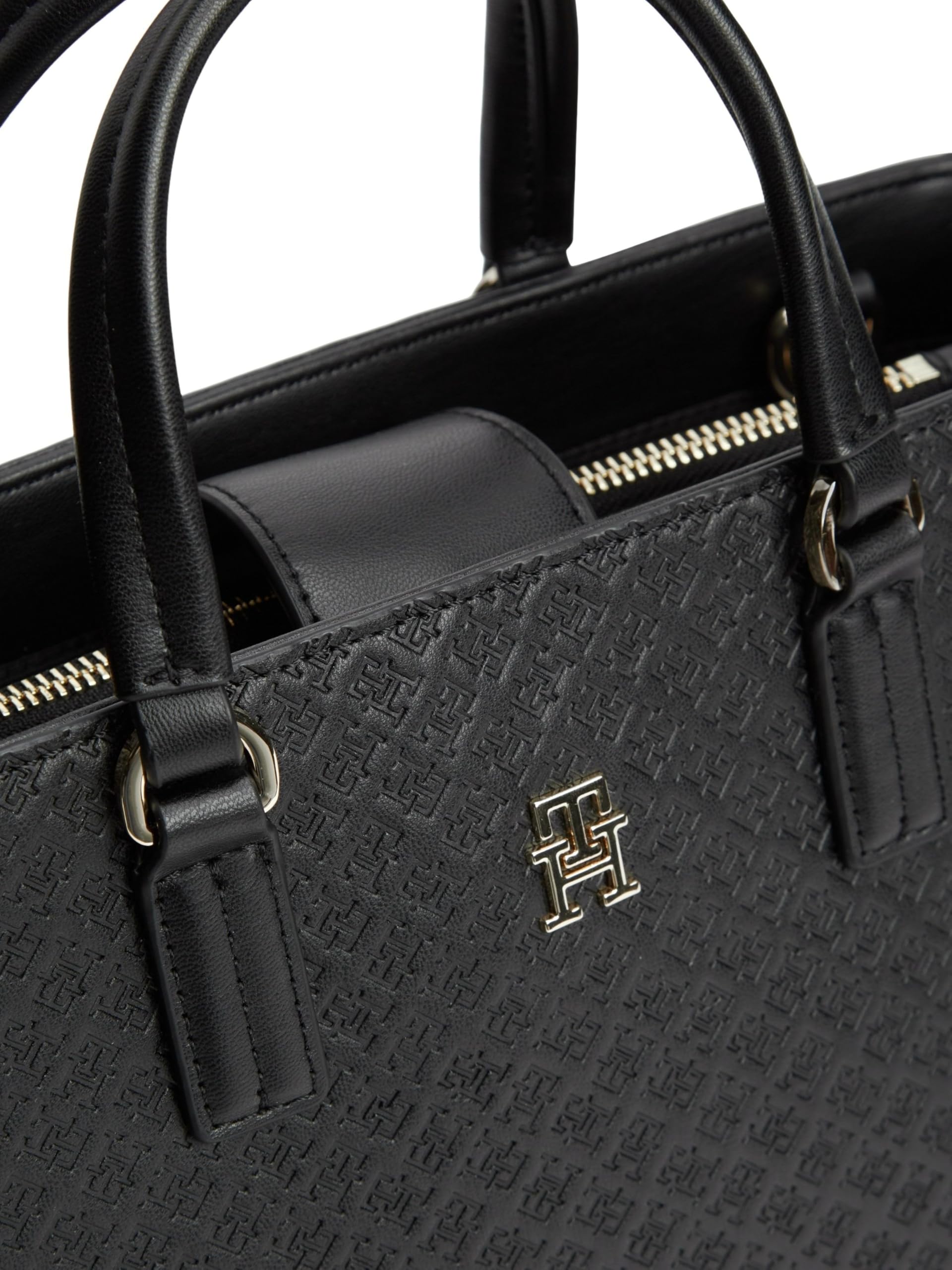 Tommy Hilfiger Damen Satchel Bag Tasche Daily mit Monogramm-Prägung, Schwarz (Black), Einheitsgröße
