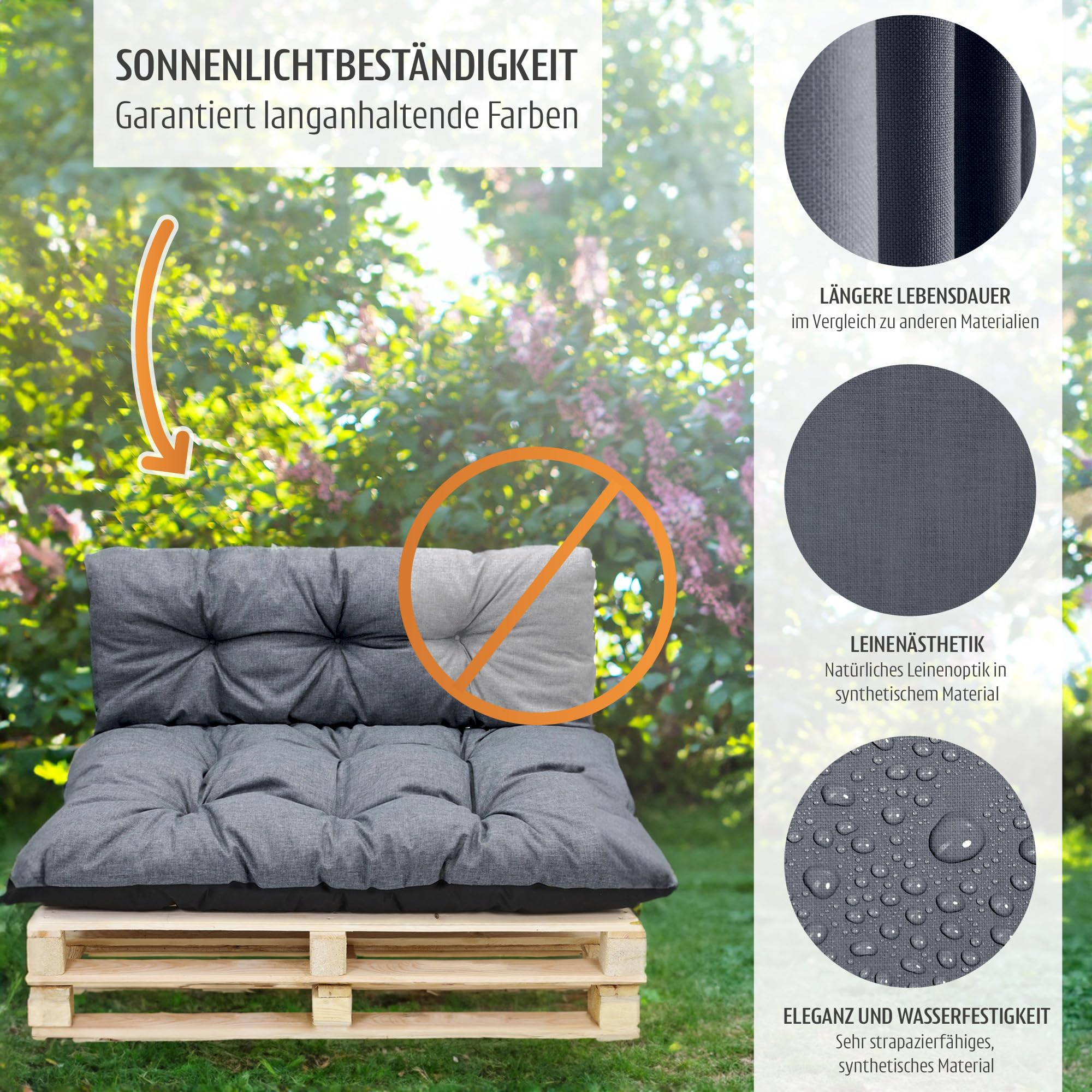 Amazinggirl Cuscini per pallet esterno Cuscino per schienale 120x40 cm - per bancali grandi schienale o seduta da divano panchina da giardino balcone e terrazza 120 x 40 Grigio