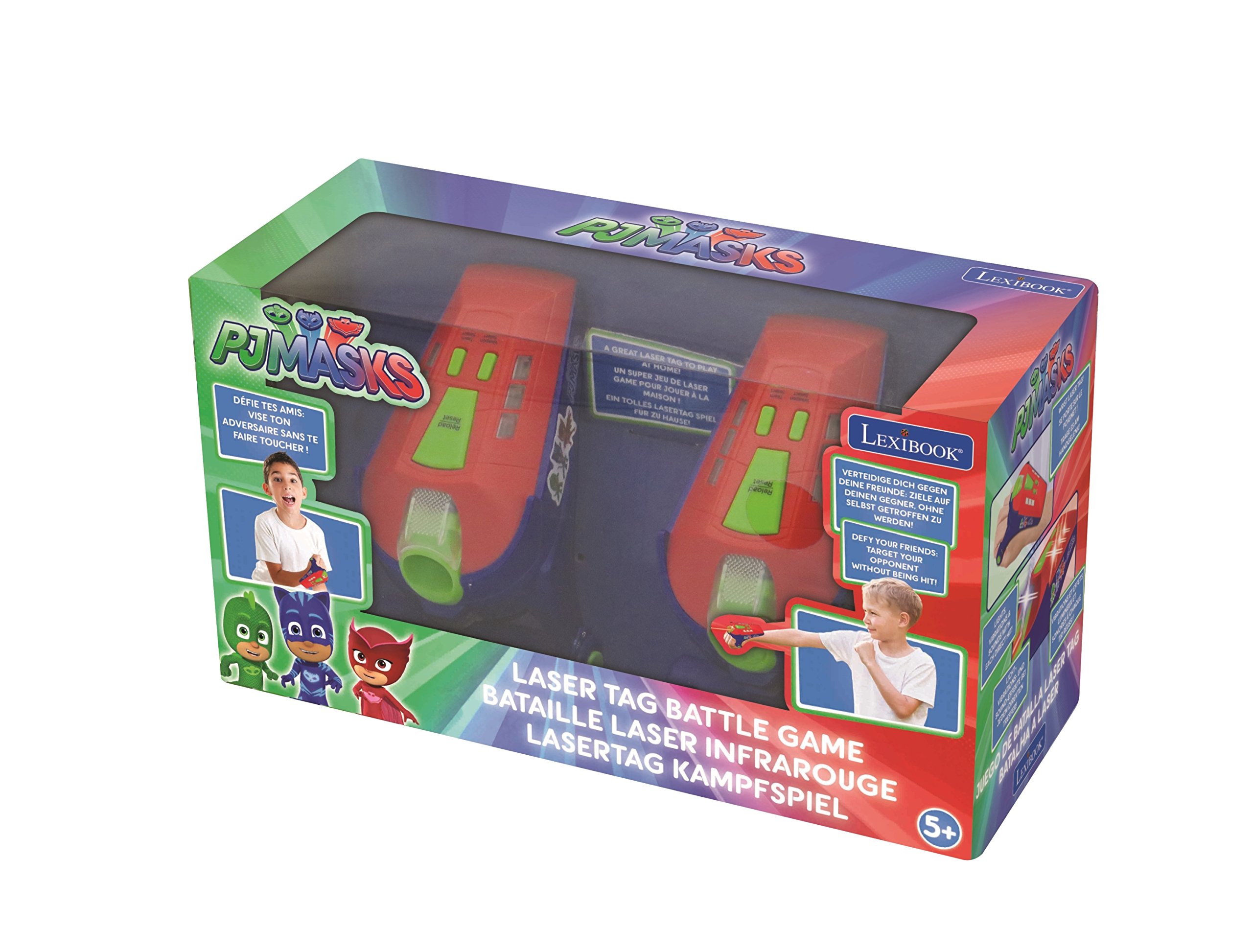 Lexibook PJ Masks Catboy elektroniczna etykieta laserowa gra bitwa dla dzieci, 2 blastery na nadgarstki, efekty świetlne i dźwiękowe, wibracje, z bateriami, niebieski/czerwony, JG940PJM
