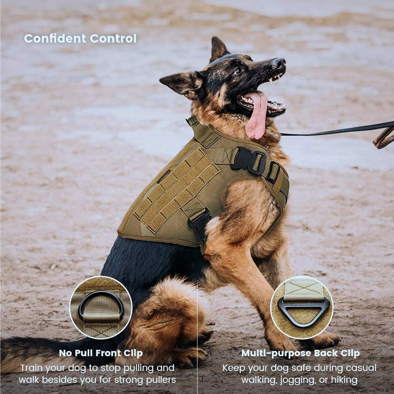 Imbracatura per Cani Tattica, Guinzaglio per Cani, Pettorina Militare Gilet Regolabile, Non-Pull Imbracatura Doppio Gancio in Metallo Anti-Tiro,Addestramento E Cani Lavoro